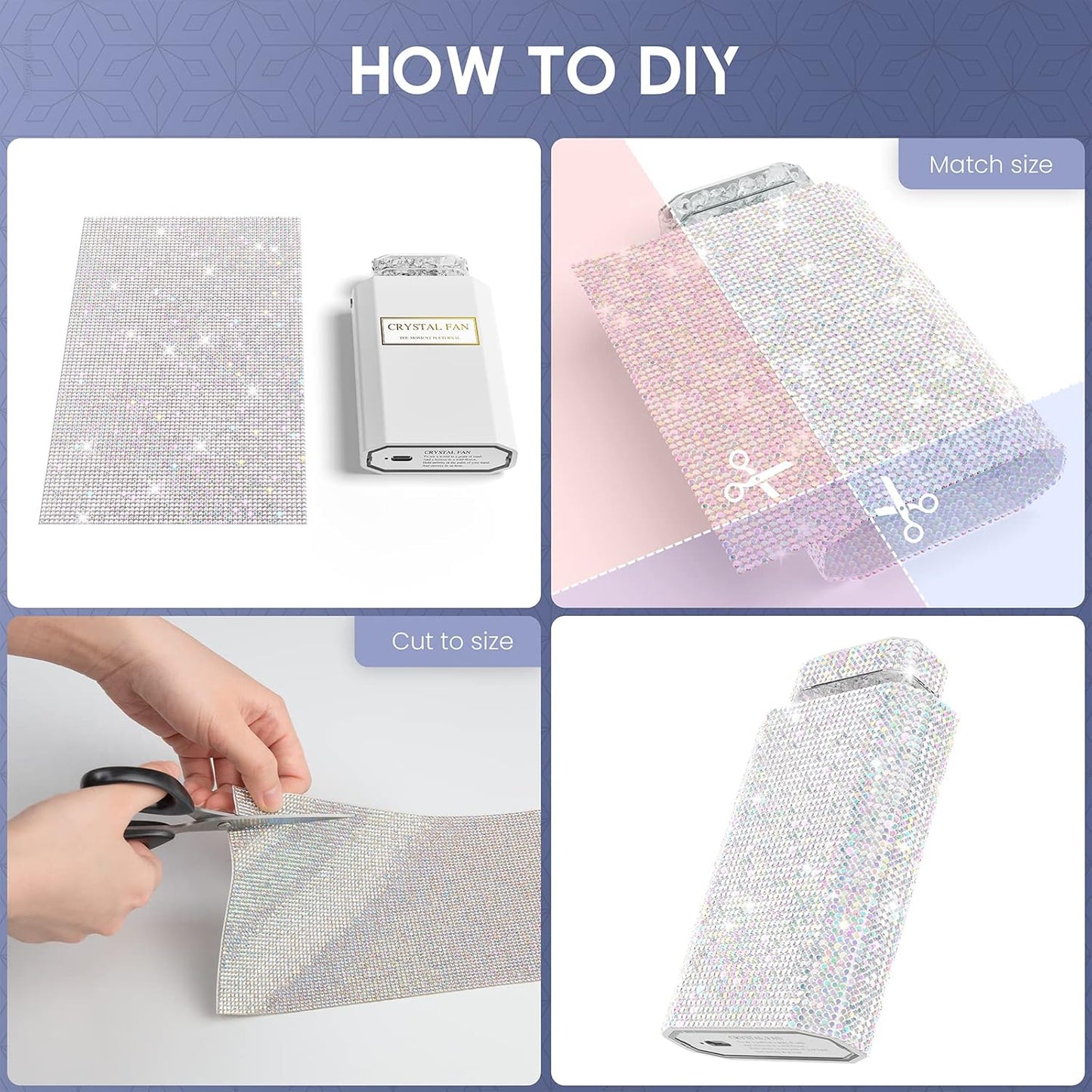 Lady Rechargeable Personal Fan with 3 Speeds, Quiet Portable Mini Cooling Desk Electric Fan - White Rhinestones