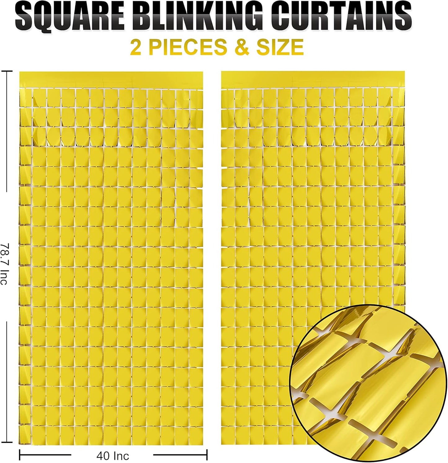 PADELO Gold Shimmer Wall Backdrop, Square Backdrop Curtain, 2Pcs 3.3x6.6 Feet Gold Streamer Backdrop for Party Decorations