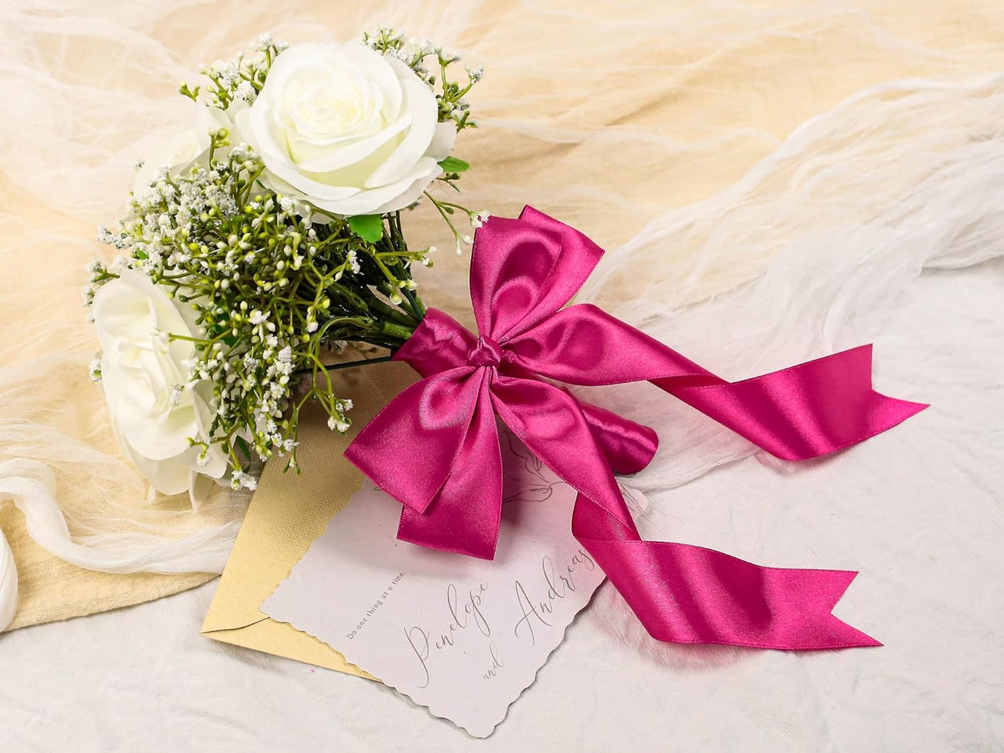 Rose Red Satin Ribbon 1-1/2 inch X Continuous 25 Yards, Single Face Polyester Ribbon Perfect for Gift Wrapping, Flower Bouquet, Wedding Decor, Crafts, Bow Making, Sewing and More