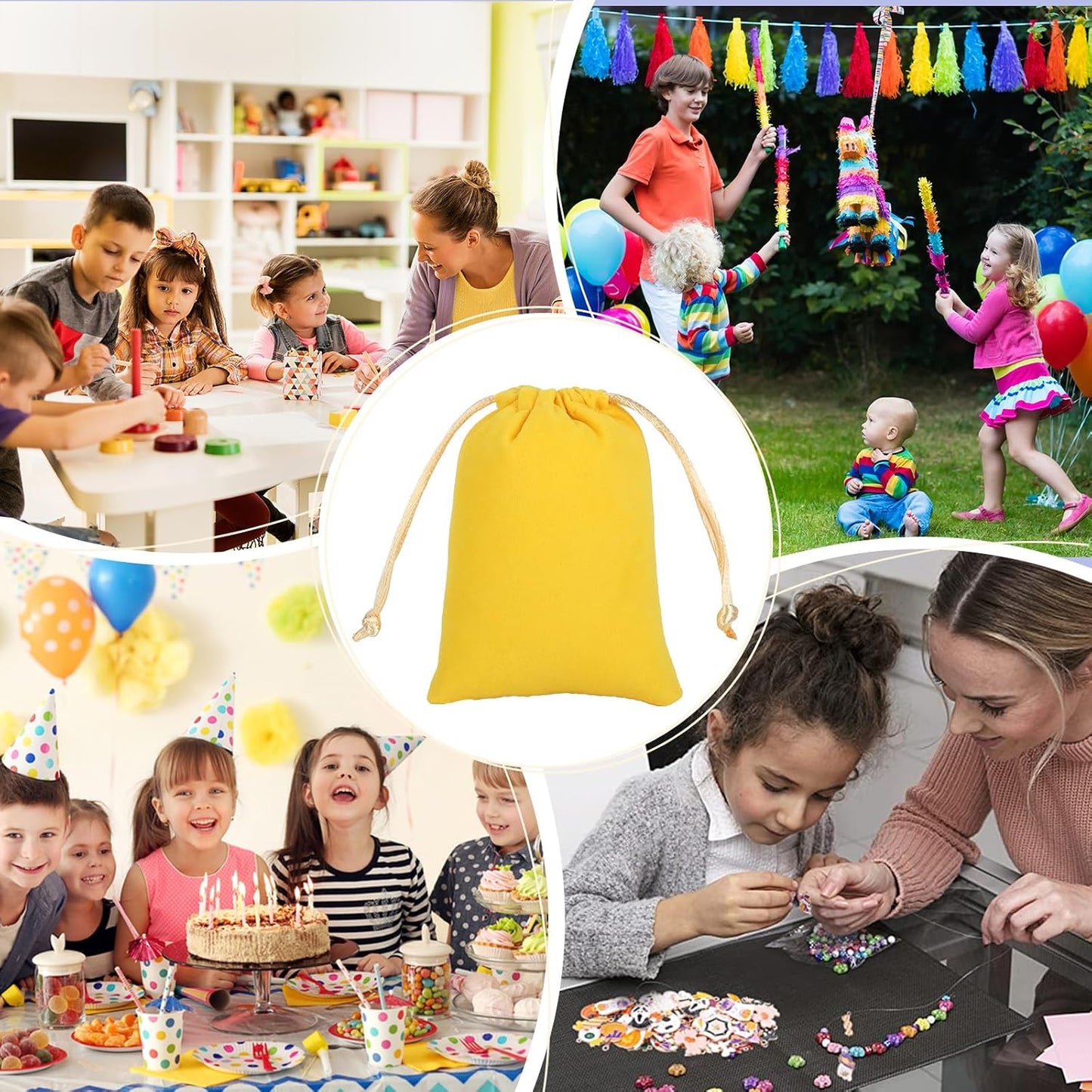 Velvet Drawstring Jewelry Bag, 50Pcs Yellow Coin Pouch, 3x4 Dice Bag, for Wrapping Halloween Party Favors or Gifts for Friends, Small Bussiness, Resin Runes, Chains, Customers