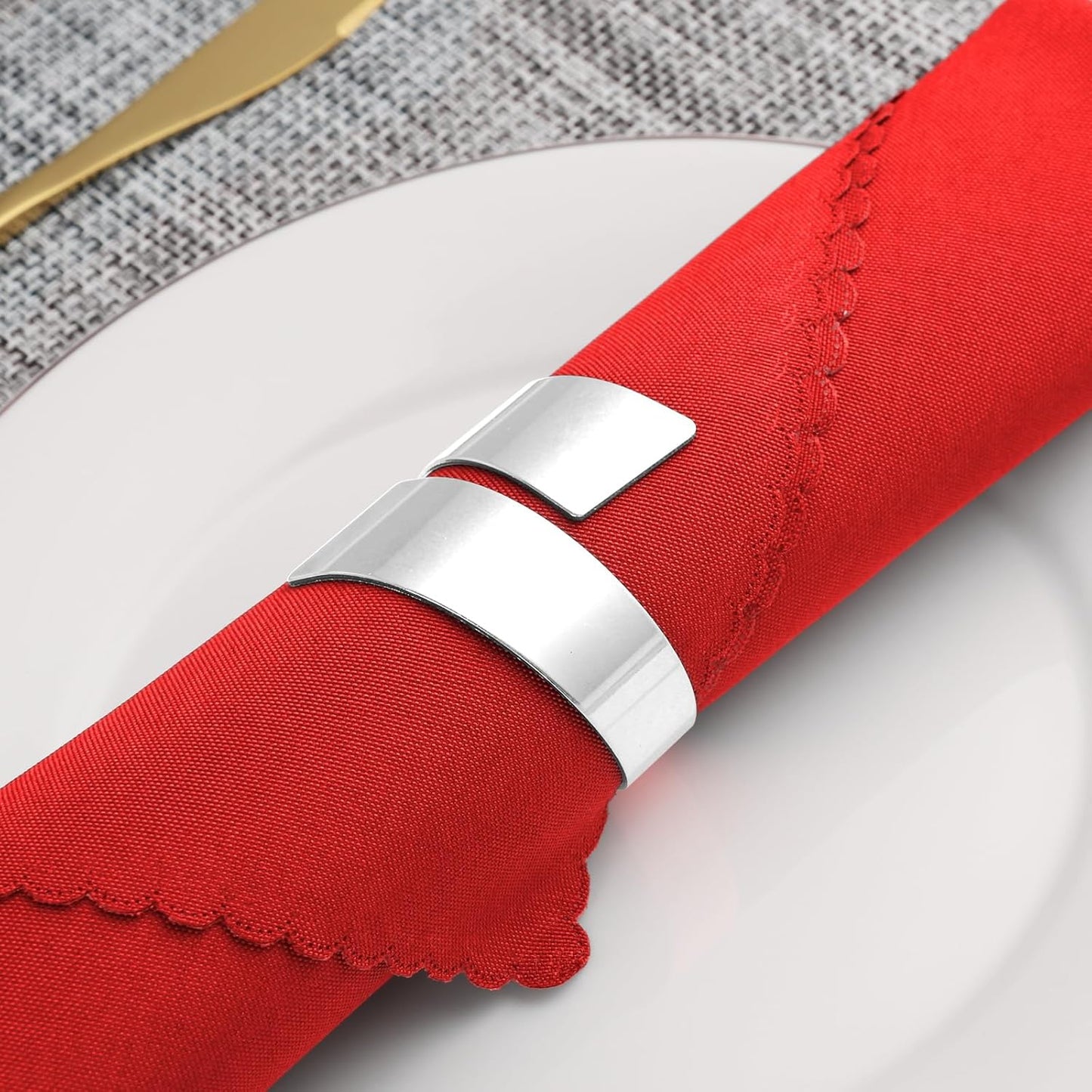 Silver Napkin Rings Set of 10, Metal Material (Silver, Normal)