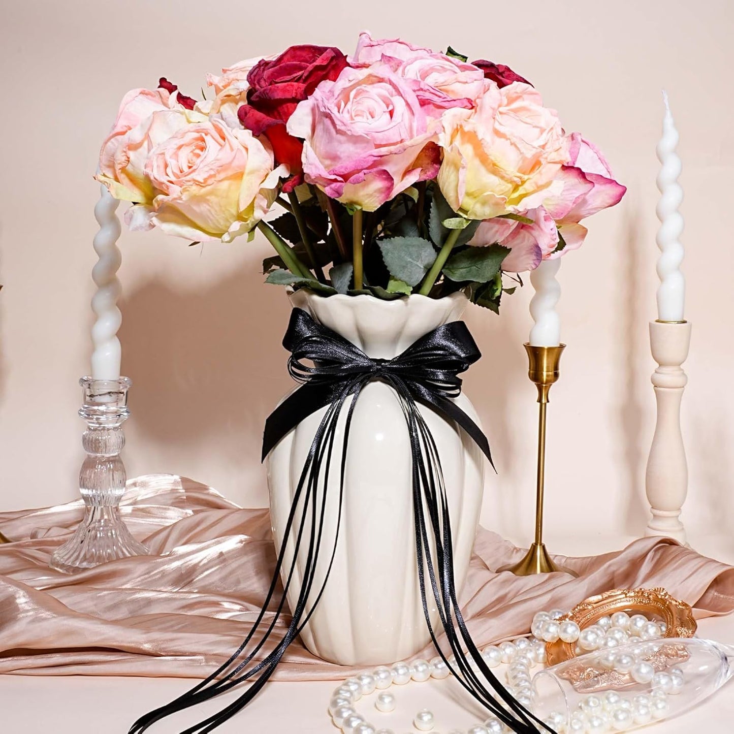 LaRibbons Black Satin Ribbon 1 Inch 25 Yards Luxury Double Faced Black Silk Ribbon for Flower Bouquet Crafts Gift Wrapping Wedding Party Decoration