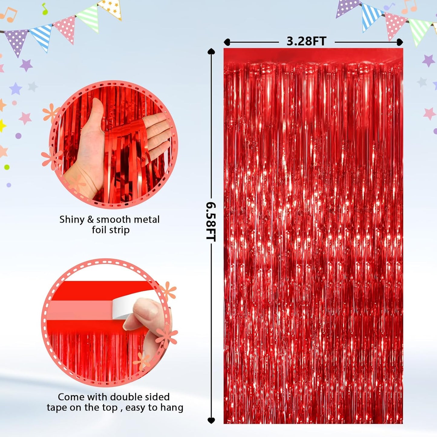 2Pack Red Foil Fringe Curtain, Glitter Red Metallic Tinsel Foil Fringe Curtains Photo Booth Backdrop for Birthday Party, Door Streamers for Wedding Bridal Shower Bachelorette Xmas Party Decorations