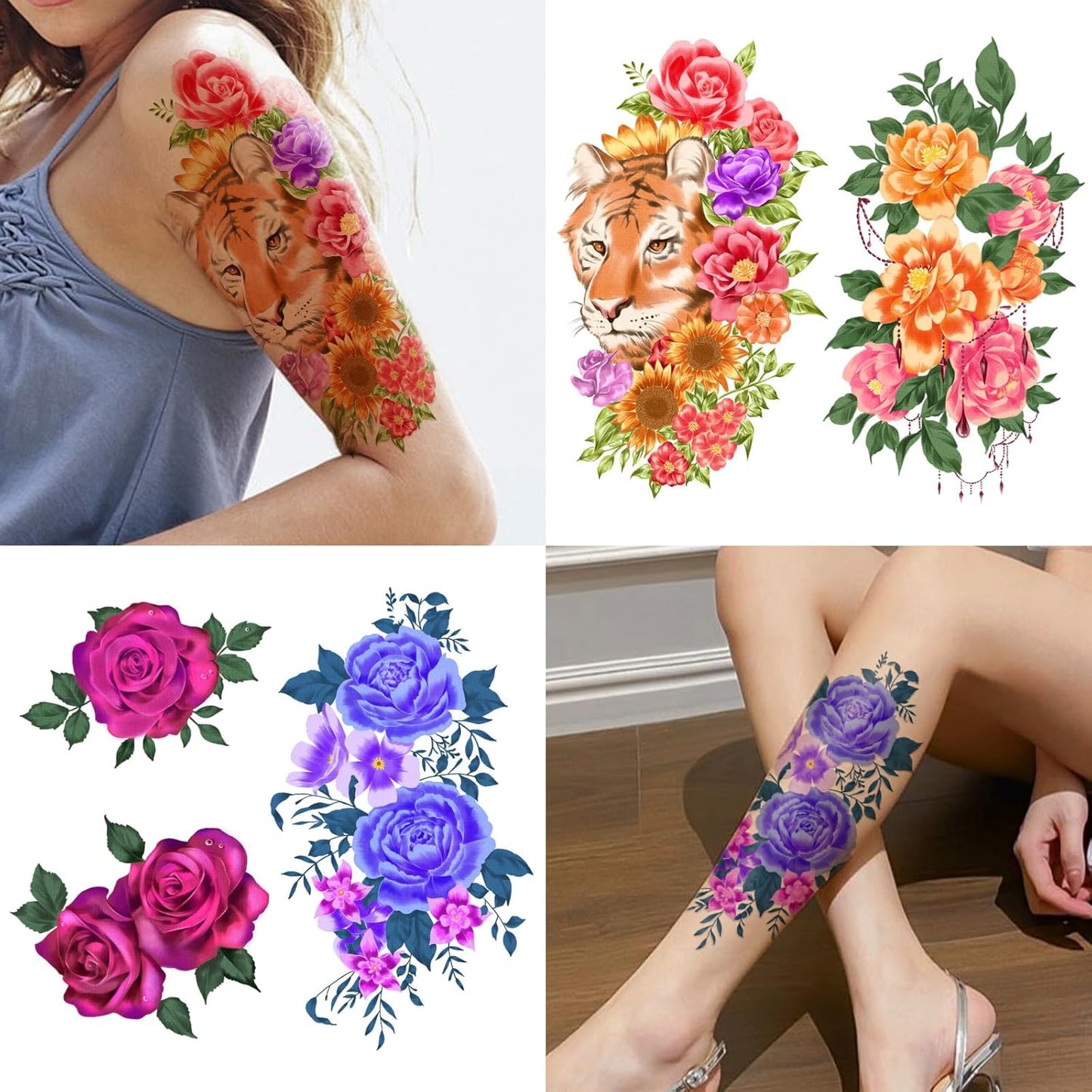 Yazhiji 49 Sheets Temporary Tattoos for Women and Men 3D Extra Large Waterproof Sexy Flowers Fake Tattoo Kits