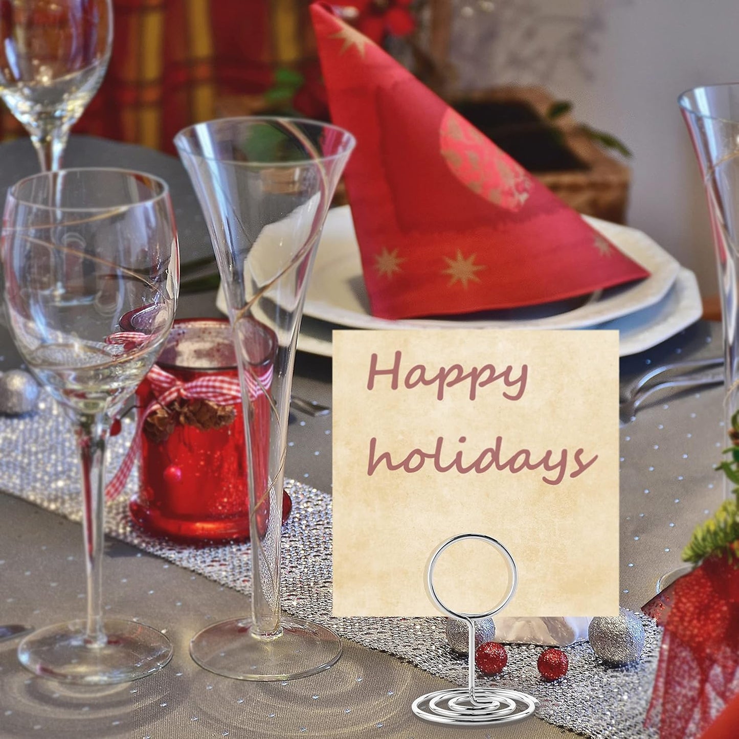 26Pcs Place Card Holder, Table Number Holders, Wire Picture Holder, Small Size Table Card Holders, Photo Holder for Centerpieces, Wedding Reception, Party, Birthday (Silver)