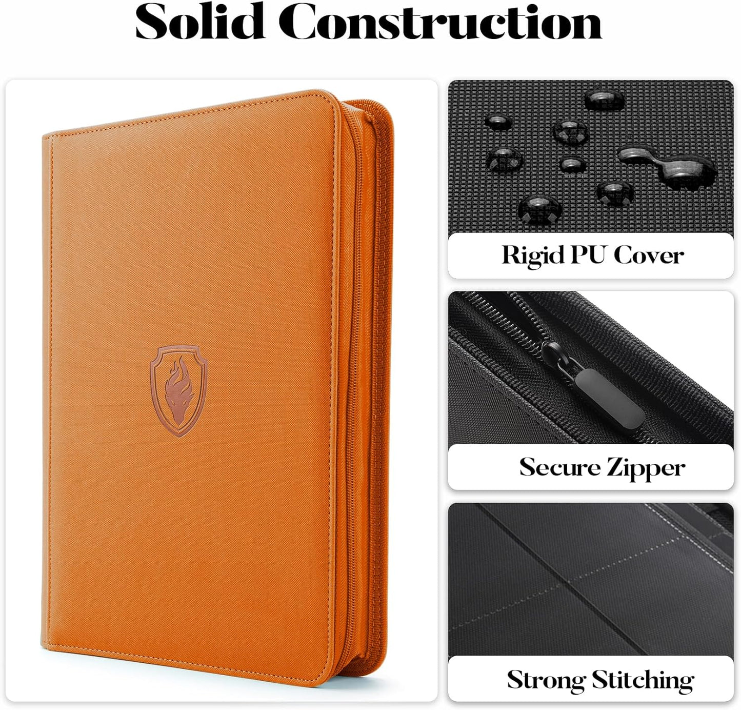 Premium Zip Card Binder - 9 Pocket Trading Binder, PU Cover Zipper Collection Album, Sturdy 360 Side-Loading Folder Holder for MTG, TCG, Game Cards, Sports Cards - Orange