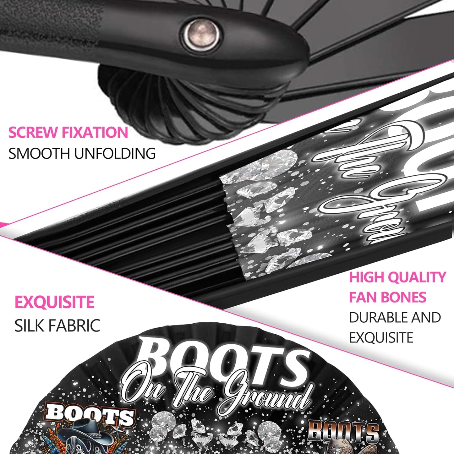Boots On The Ground Hand Fan,Where Them Fans At Folding Fans,Clapping Clacking Fans For Line Dancing Unique Oriainal Pattern for Party Props Perfect Gifts for Line Dance Lover (Style 1)