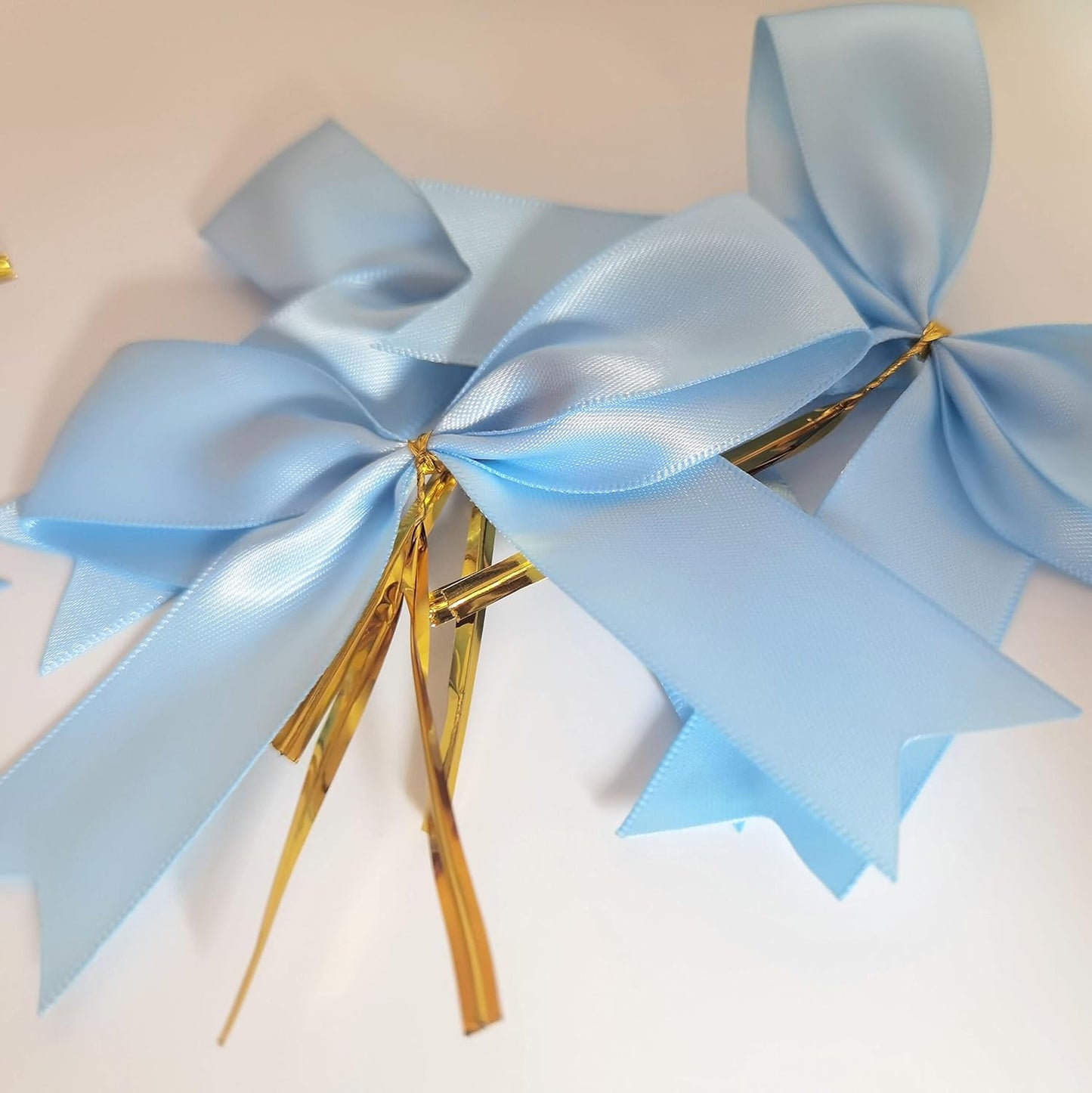 50pcs 3.5" Light Blue Satin Ribbon Bows Twist Ties Bows Wine Bows Tie with Fish Tail Cutting (Lt.Blue)