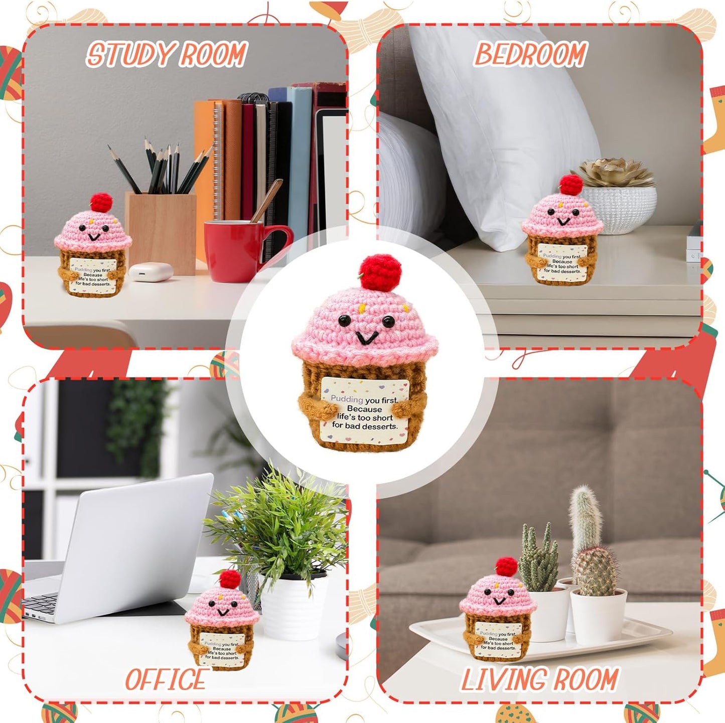 Emotional Support Crochet Pudding,Sweet Gifts for Women Daughter Sister Friend Student Birthday Graduation,Handmade Pudding Little Reminders Emotional Uplifting Support Mental Health