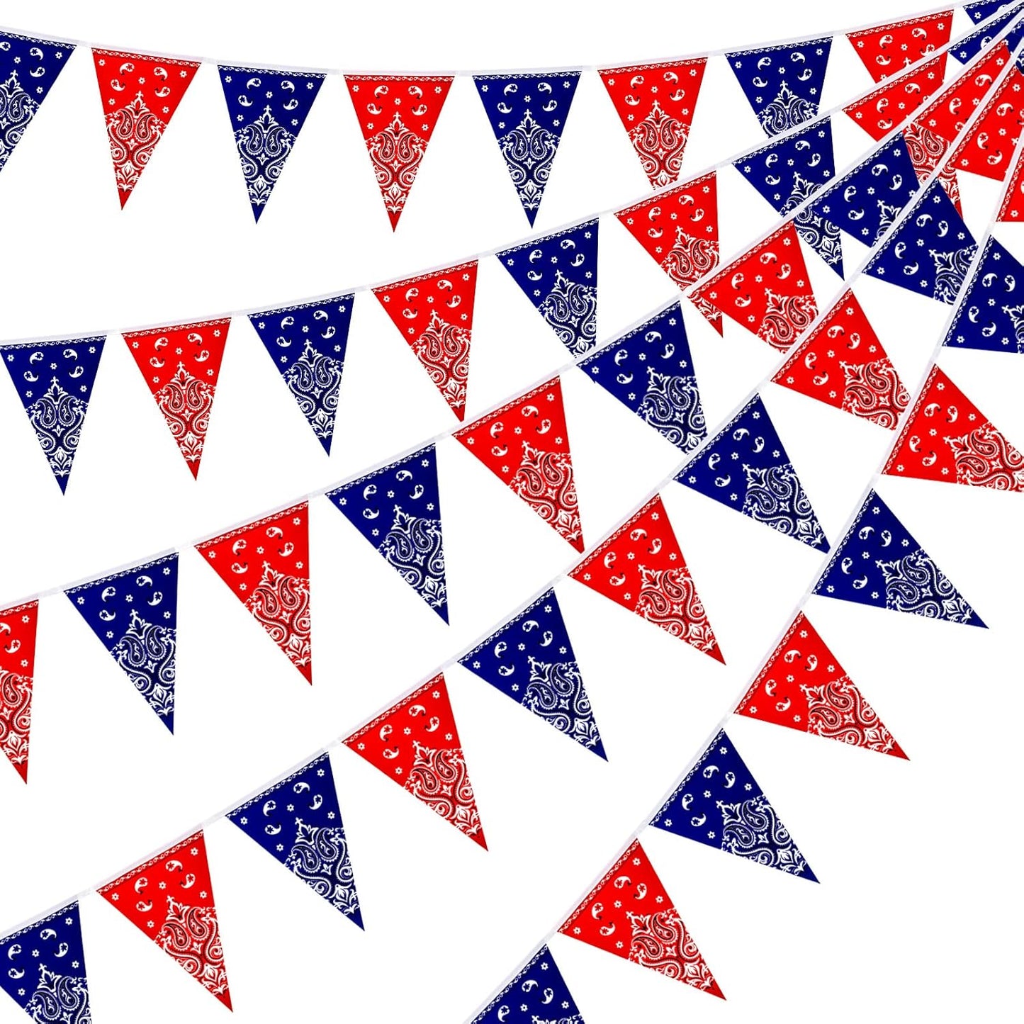 Frienda 6 Pack Western Cowboy Party Decorations Bandana Pennant Banner Christmas Wild West Rodeo Decor Red and Blue Country Decorations for Cowboy Themed Party Decoration, 9.8 Feet