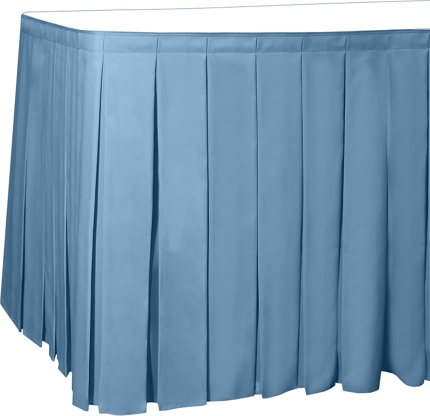 Ultimate Textile Pleat Polyester Fabric Table Skirt - Machine Washable Flame Resistant with Clips for Events, Weddings & Trade Shows, Cut & Sewn in Paterson, NJ - Light Blue, 14' Box Pleat