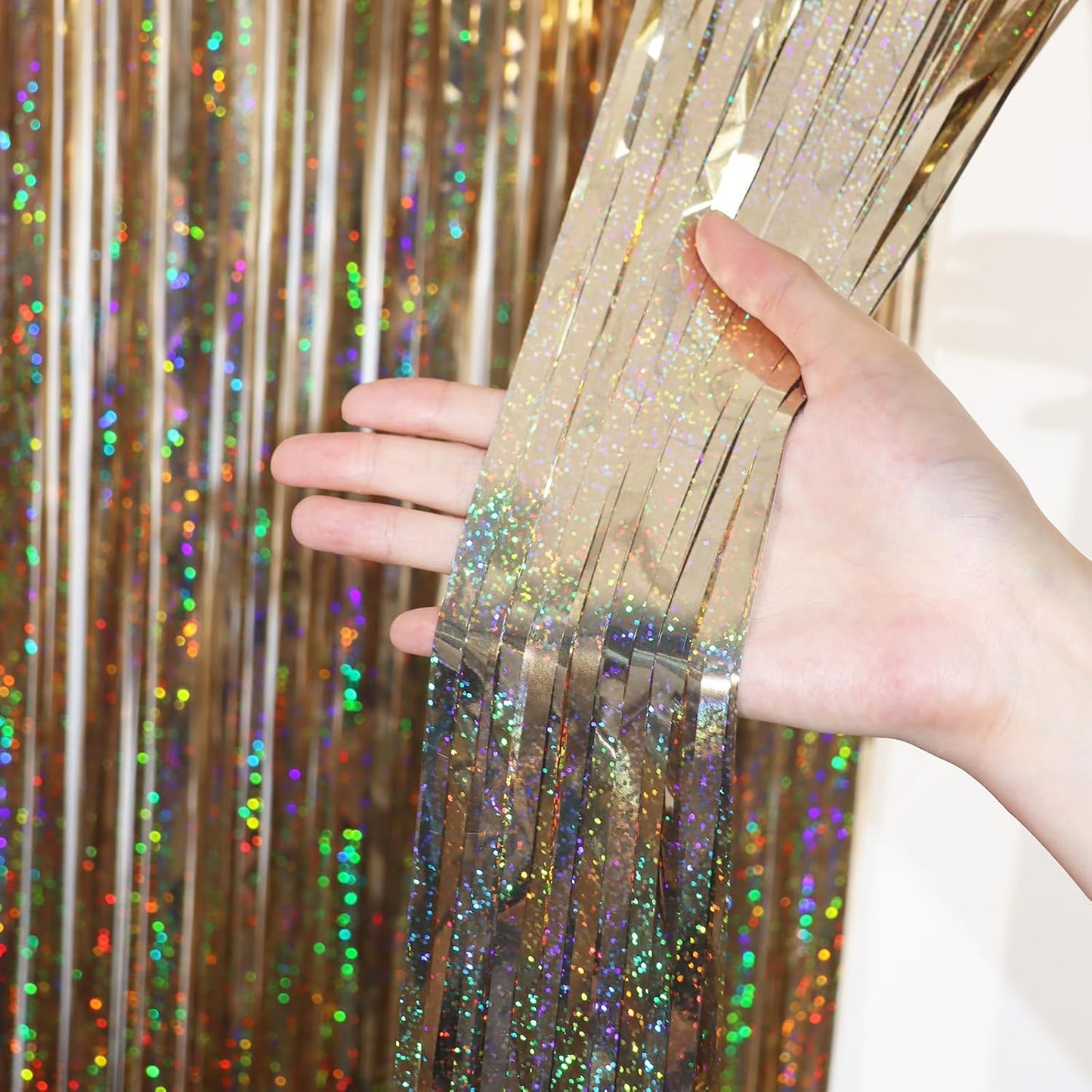 3 Pack 3.3 x 6.6 ft Champagne Foil Fringe Backdrop, Tinsel Streamers Party Decorations, Fringe Backdrop for Birthday, Photo Booth Props for Bachelorette, New Years Eve Party Supplies