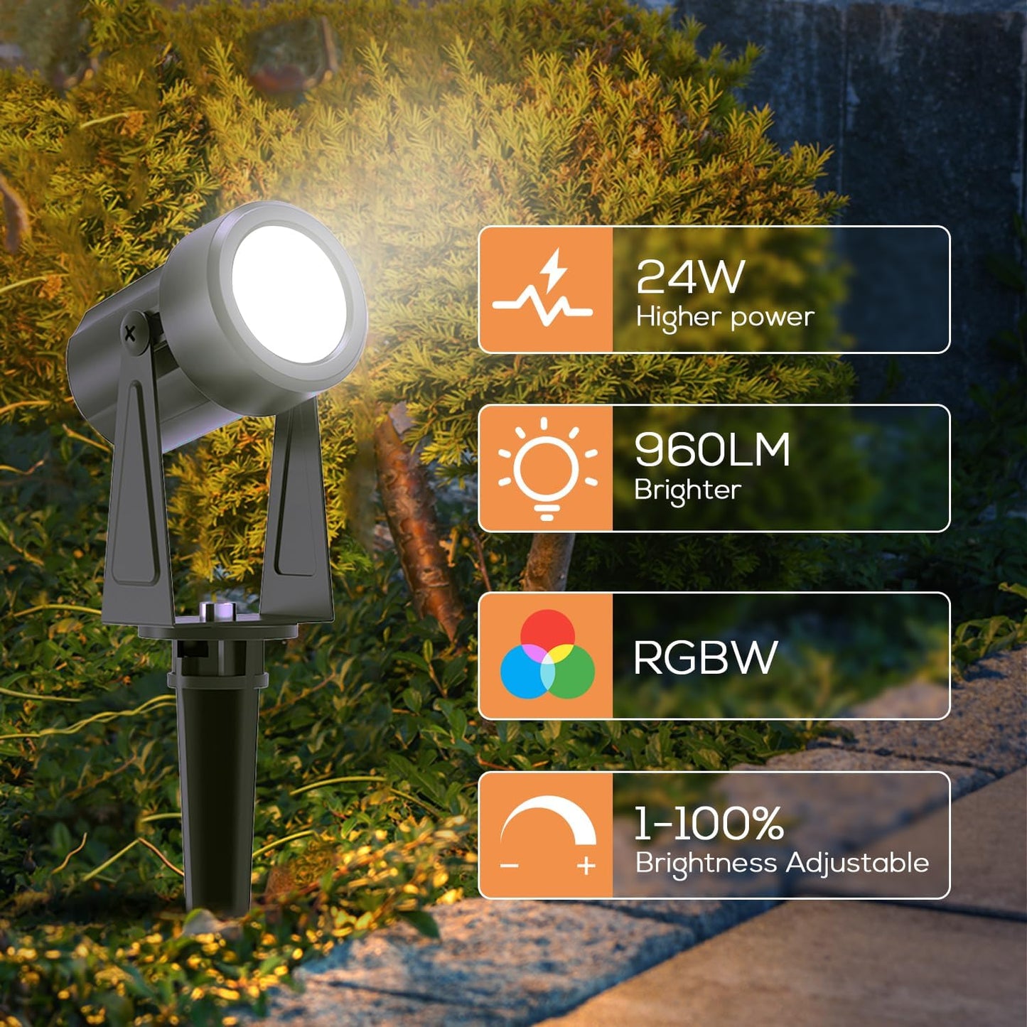 SUNTHIN Outdoor Landscape Lighting with Remote, RGBW Color Changing Spot Uplights, 8 Pack