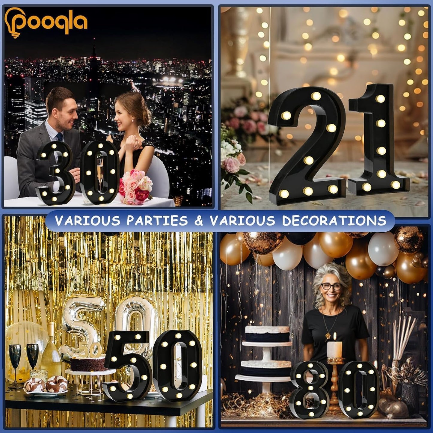 Pooqla 25th Birthday Decorations for Her Him, Black Light Up Number 25 for Party Table Decorations, 25th Birthday Gift for Men Women, Backdrop Wall Decor for 25th Wedding Anniversary Decoration