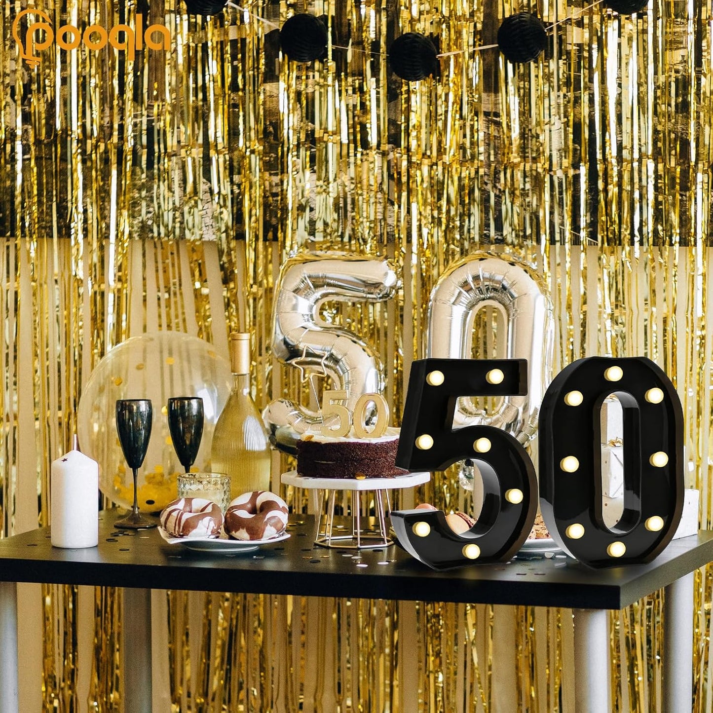 Pooqla Decorative Led Light Up Number Letters, Black Plastic Marquee Number Lights Sign for 50th Birthday Party Wedding Decor Battery Operated Black Decoration 50