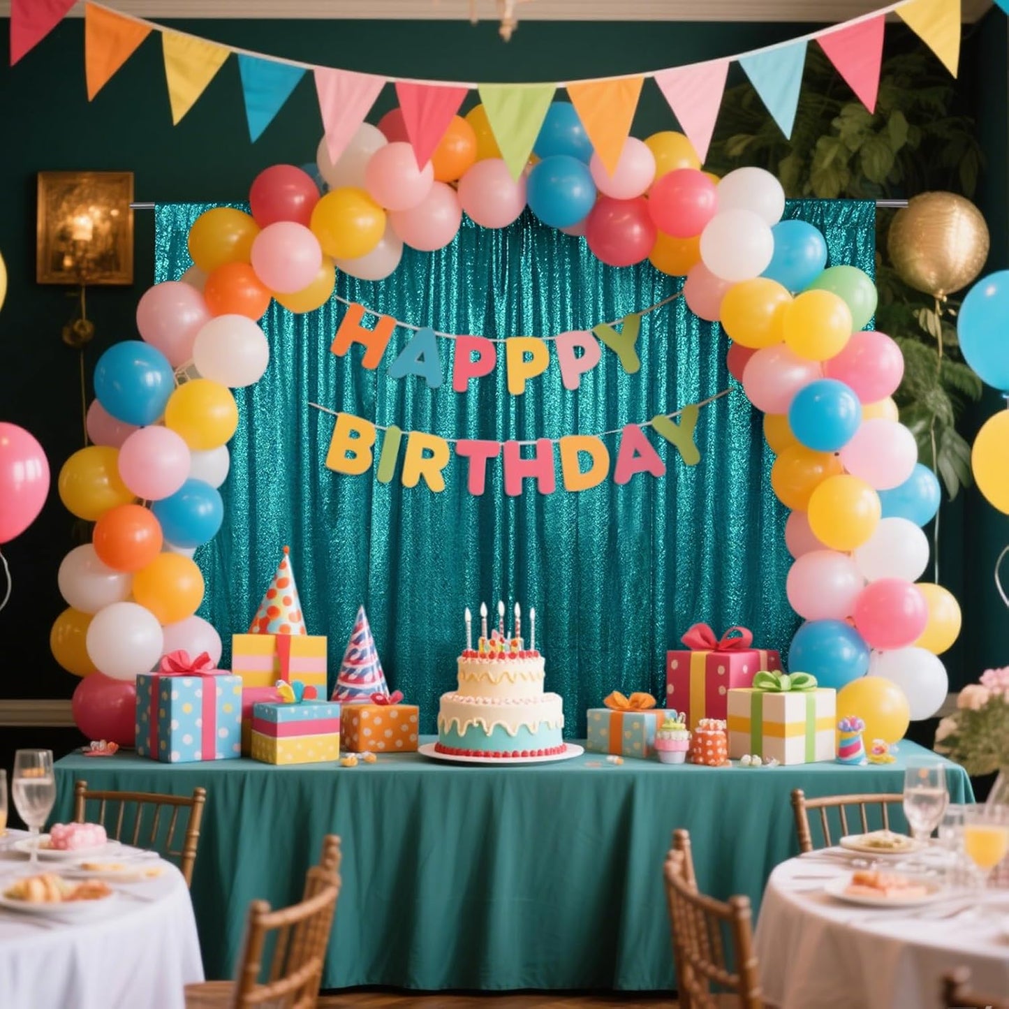 SquarePie Sequin Backdrop Curtain Not See Through Thick Glitter Background for Party 8FT x 8FT Teal