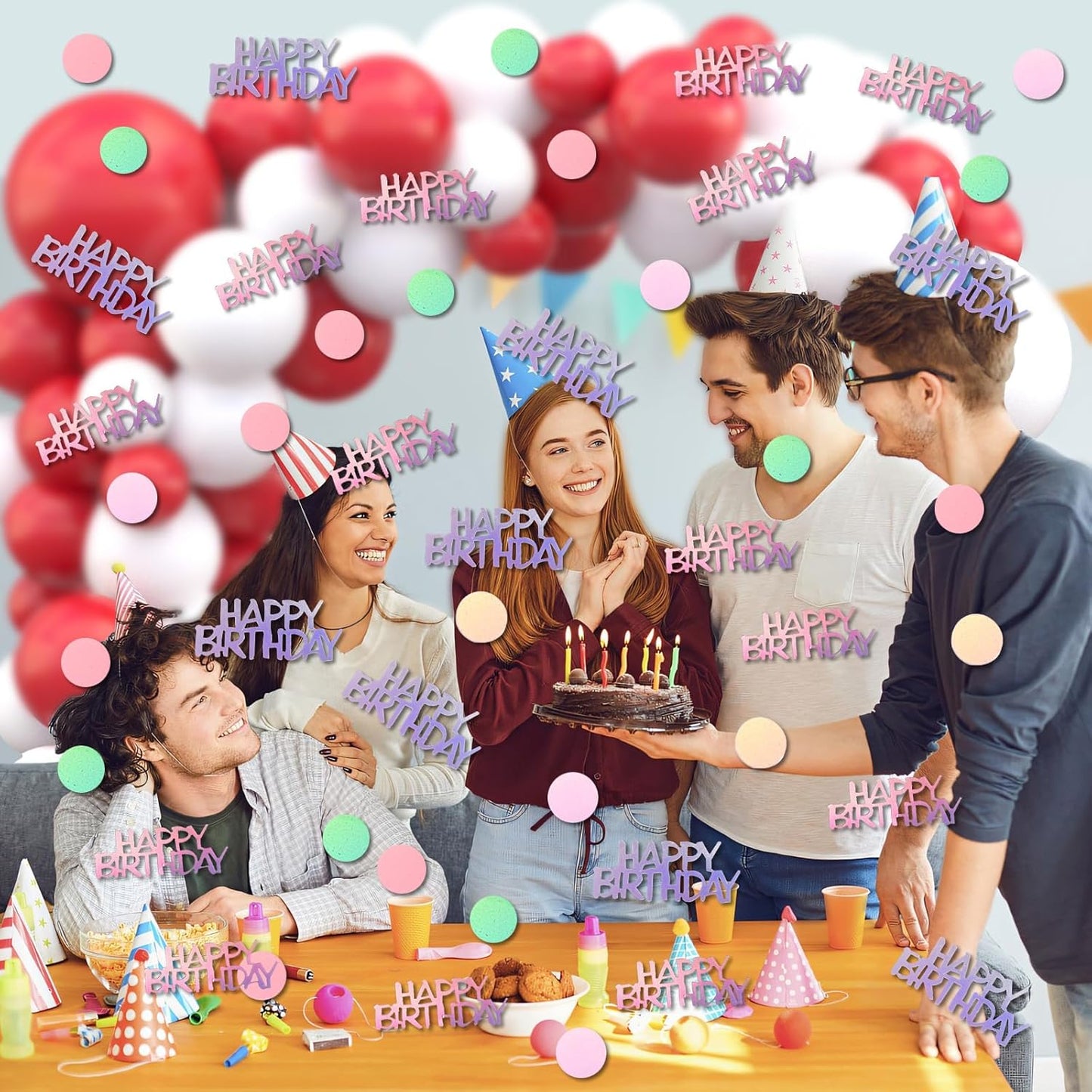 Iridescent Happy Birthday Confetti, 3000 Pcs Birthday Cake Table Metallic Foil Confetti Party Table Decor for Party, Baby Shower, DIY Arts and Crafting