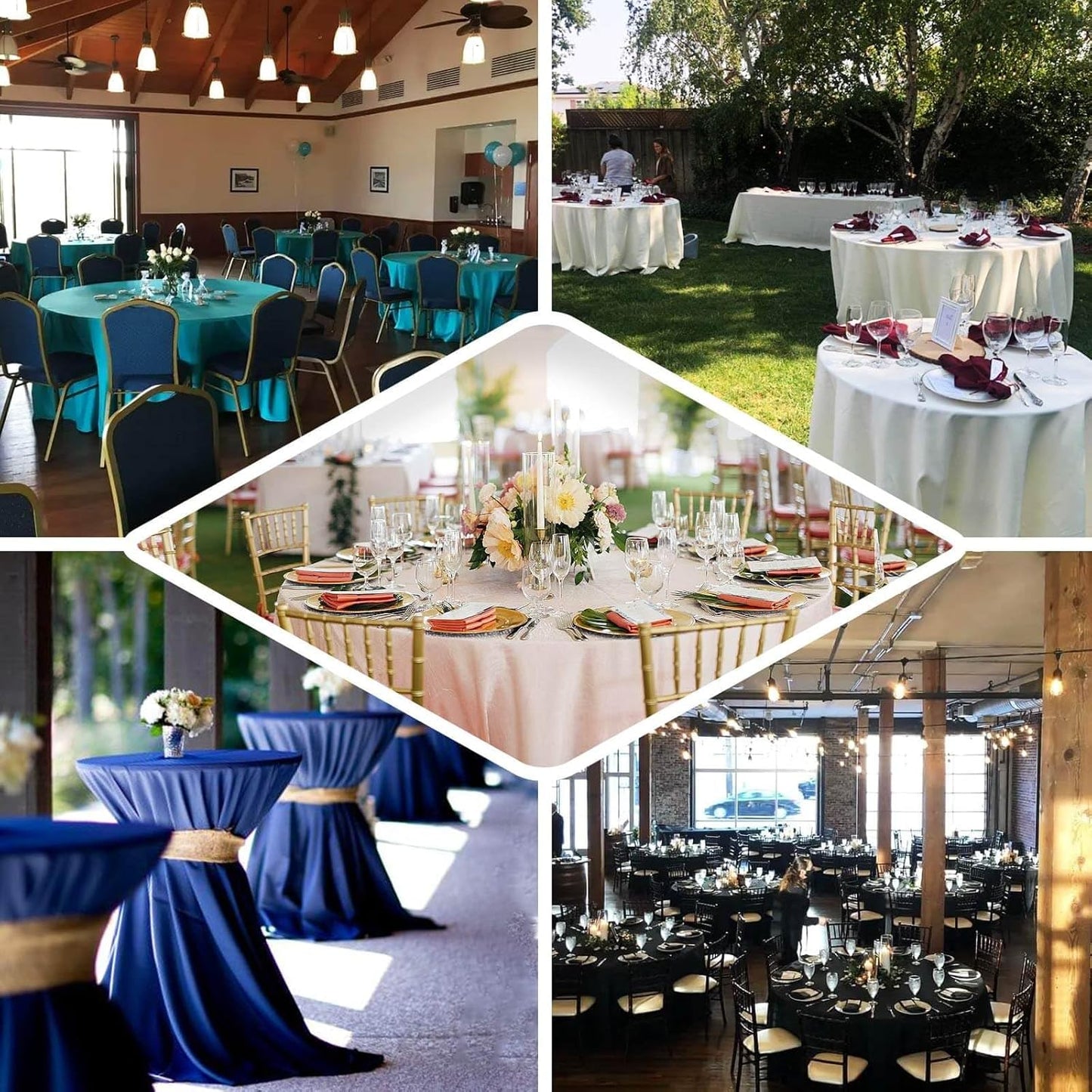 Efavormart Round Tablecloth, 132 Inch Stain & Wrinkle Resistant Washable Table Cloth, Decorative Polyester Fabric Table Cover for Banquet, Wedding, Dining- Hunter Green