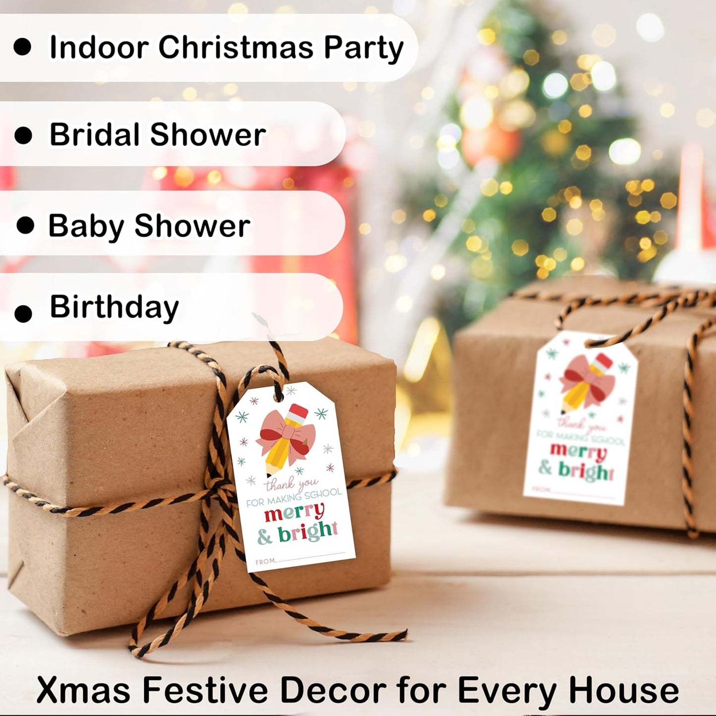 50 Pcs Christmas Gift Tags, 2.1"×3.5" Teacher Gift Tag, Classroom Treat Tag, Teacher Appreciation Hangtag,Wrap for Party Favor - B12