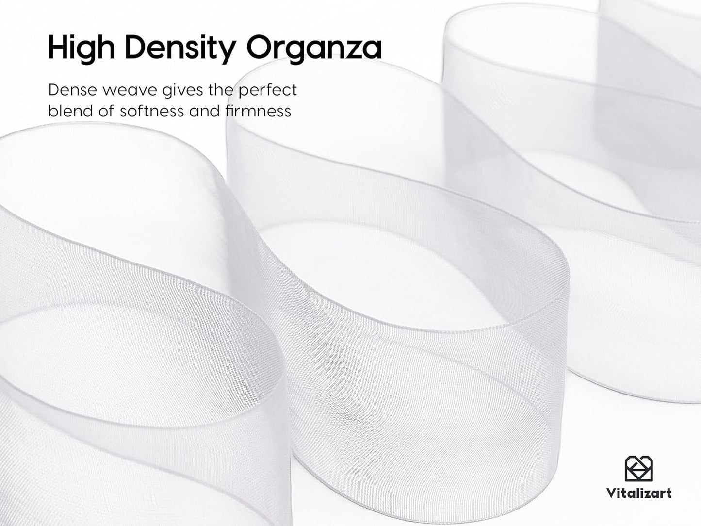 Vitalizart White Organza Ribbon 1.5" x 30 Yd Sheer Ribbons for Gift Wrapping Crafts Christmas Party Decor Bows Wedding Invitations Wreaths Bouquet