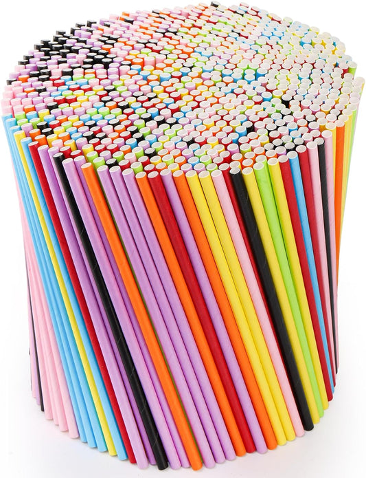 DEAYOU 800 PCS Paper Drinking Straws, Disposable Paper Straws for Mixed Drinks, Party Supplies, Restaurant, Food Service, Birthday, Wedding, Baby Shower, Christmas, Holiday, Gift, Assorted Colors