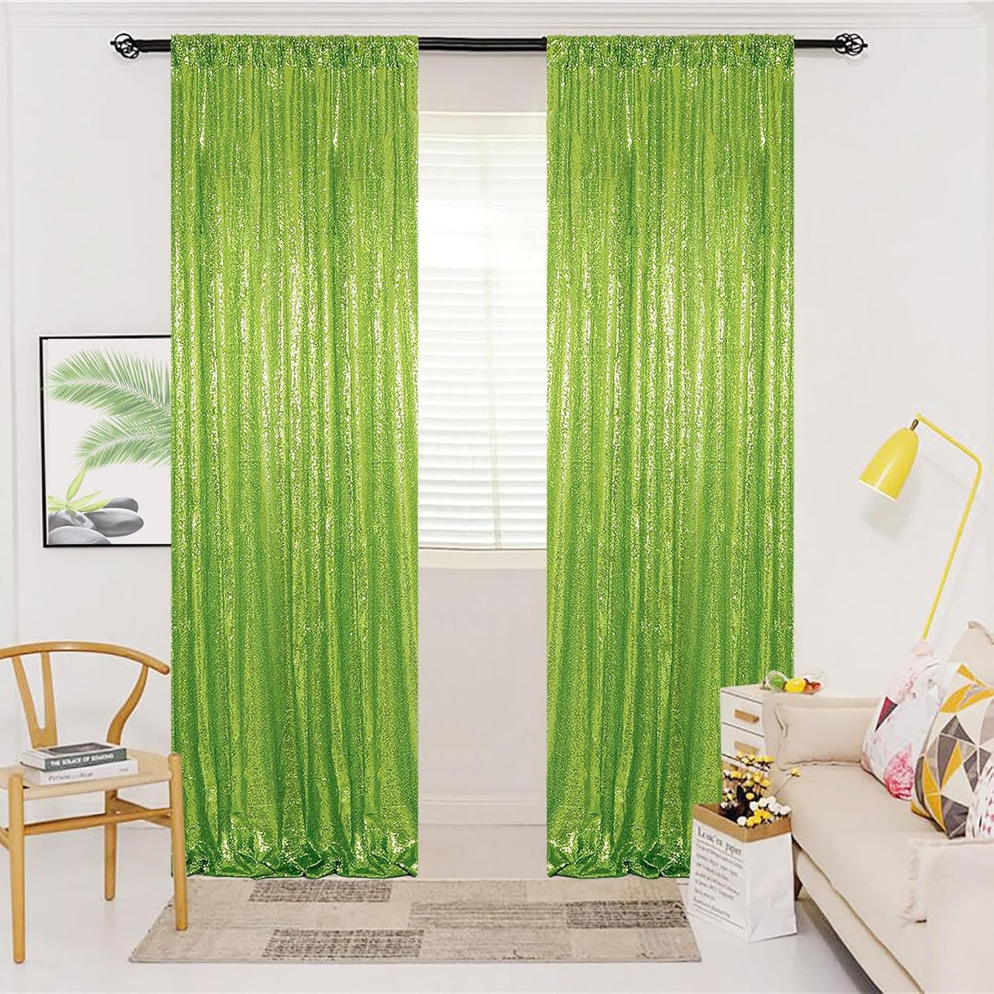 ShinyBeauty 4x10ft Olive Green Sequin Backdrop | 2 Panels Glitter Curtains for Photography, Wedding, Party, and Event Decor