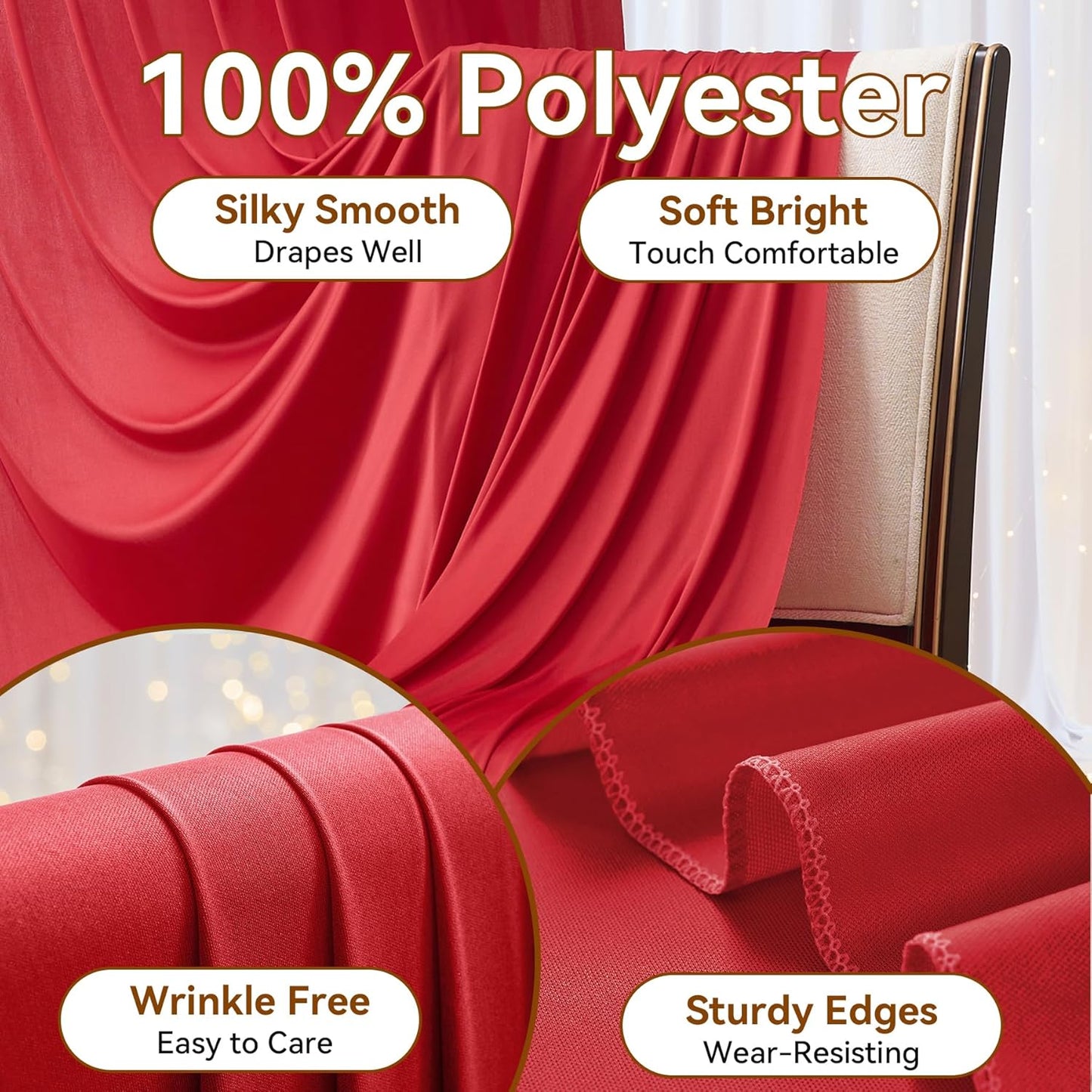 60×12ft Wrinkle Free Red Backdrop Curtain for Wedding Parties,12 Panels 5×12ft Long Soft Silky Polyester Backdrop Drapes Red Photo Back Drop Curtains for Photography Stage Christmas Background Cloth