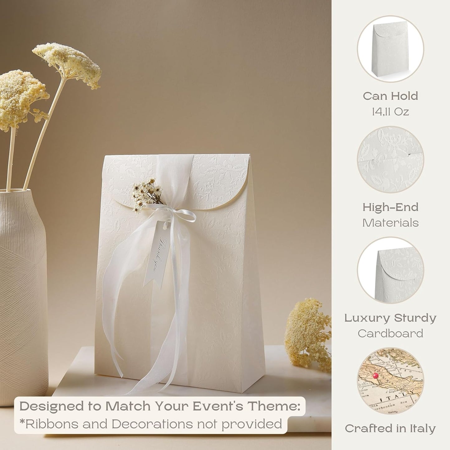 Boxes Craftory Pack of 20 Party Favor Boxes (6.69 x 2.75 x 9.25 inch) - Ideal for Wedding, Bridal Shower Gifts and Baby Shower - White Floral