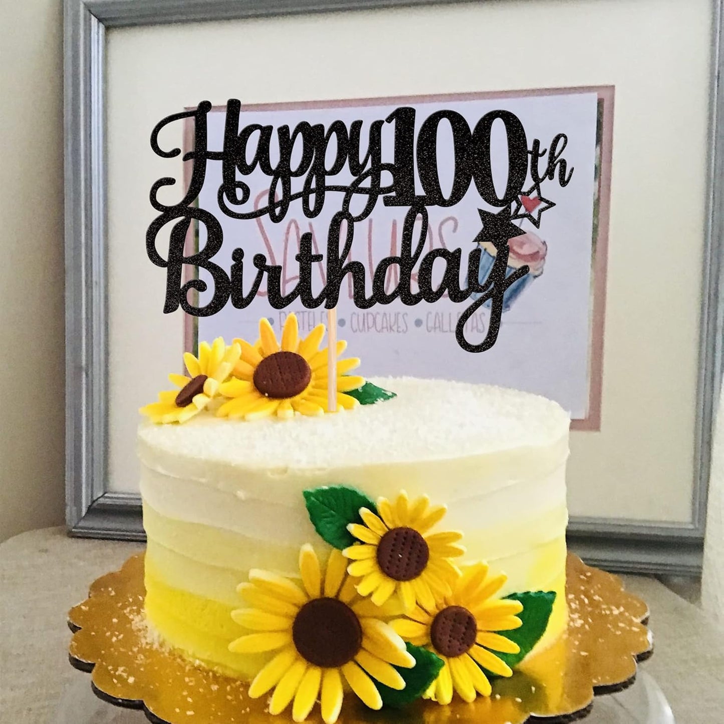 1 PCS Happy 100th Birthday Cake Topper Glitter Cheers to 100 Years Cake Pick 100 Fabulous Cake Decoration for 100th Birthday Party Decorations Supplies Black