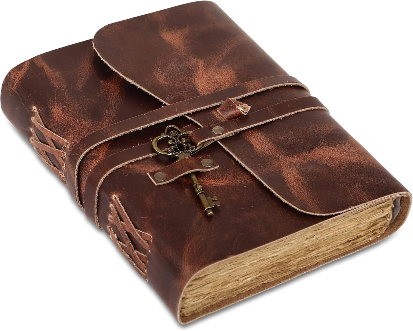 Leather Journal with Lined and Unlined Deckle Edge Paper 8x6 inch and Vintage Key | Handmade Writing Notebook Diary | Bound Daily Notepad for Men & Women Medium, Sketch/Writing pad for Artists