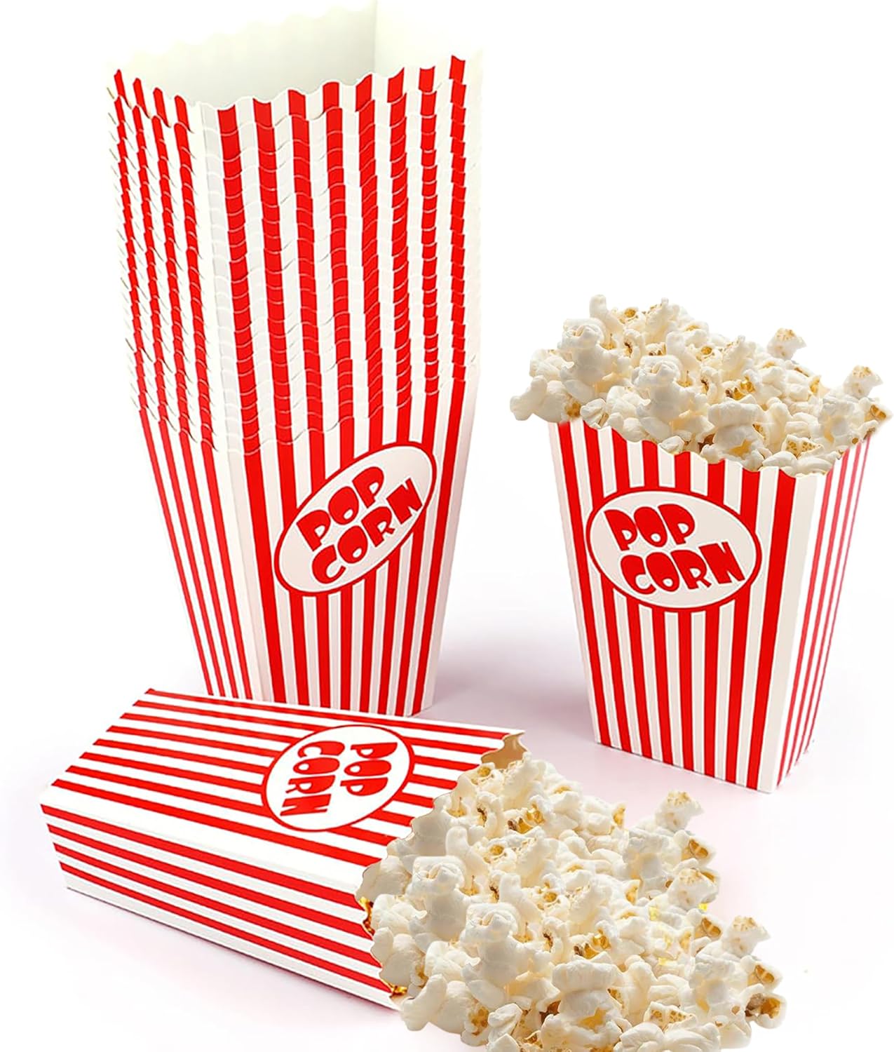 50 Pcs Small Popcorn Boxes for Party 5.5 Inches Tall Red & White Striped Popcorn Bags Mini Popcorn Buckets & Popcorn Bowl for Movie Theater, Home, Carnival Decorations (50)