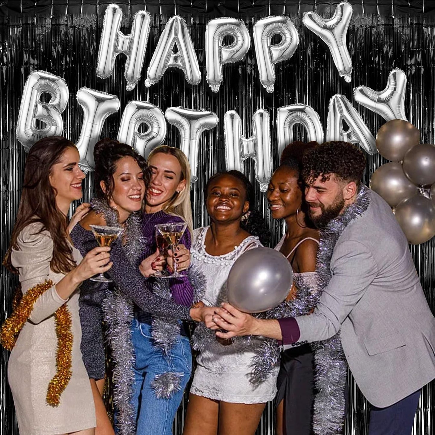 2 Pack Black Party Streamers Backdrop Tinsel Foil Fringe Curtains Halloween Party Decorations Birthday Wednesday Twilight Party Decorations Graduation Wizard Party Supplies