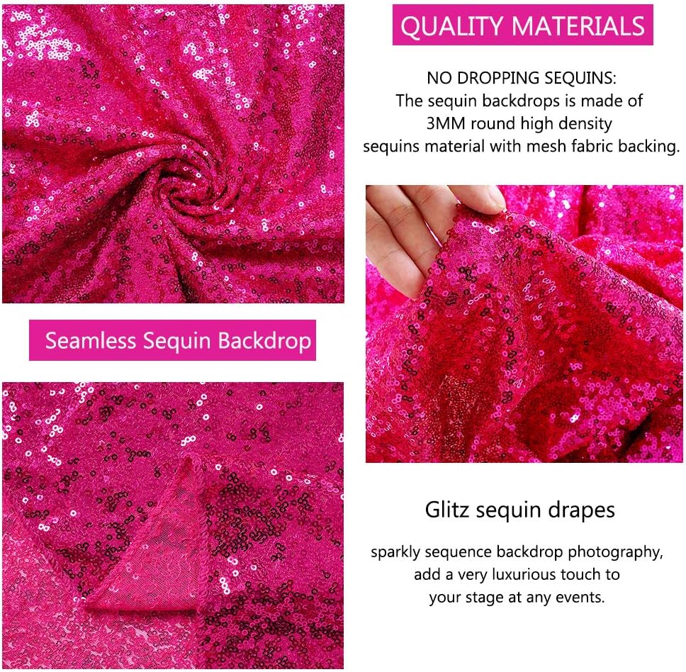 Fuchsia Sequin Backdrop Drapes 4 Panels 2FTx8FT Glitter Backdrop Curtains for Wedding Party Stage Decorations