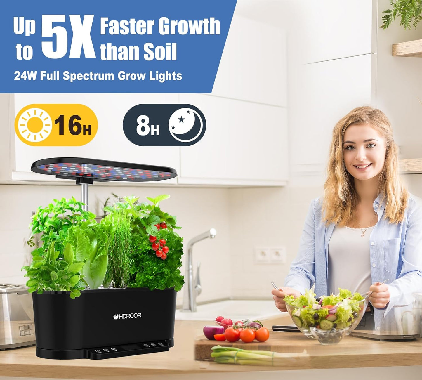 Hydroponics Growing System Kit APP Controlled, 15 Pods Indoor Herb Garden Hydroponic 36W Grow Light, Smart Indoor Garden, Height Adjustable to 30", Auto Timer, Quiet Pump, Water Shortage Alarm, Black