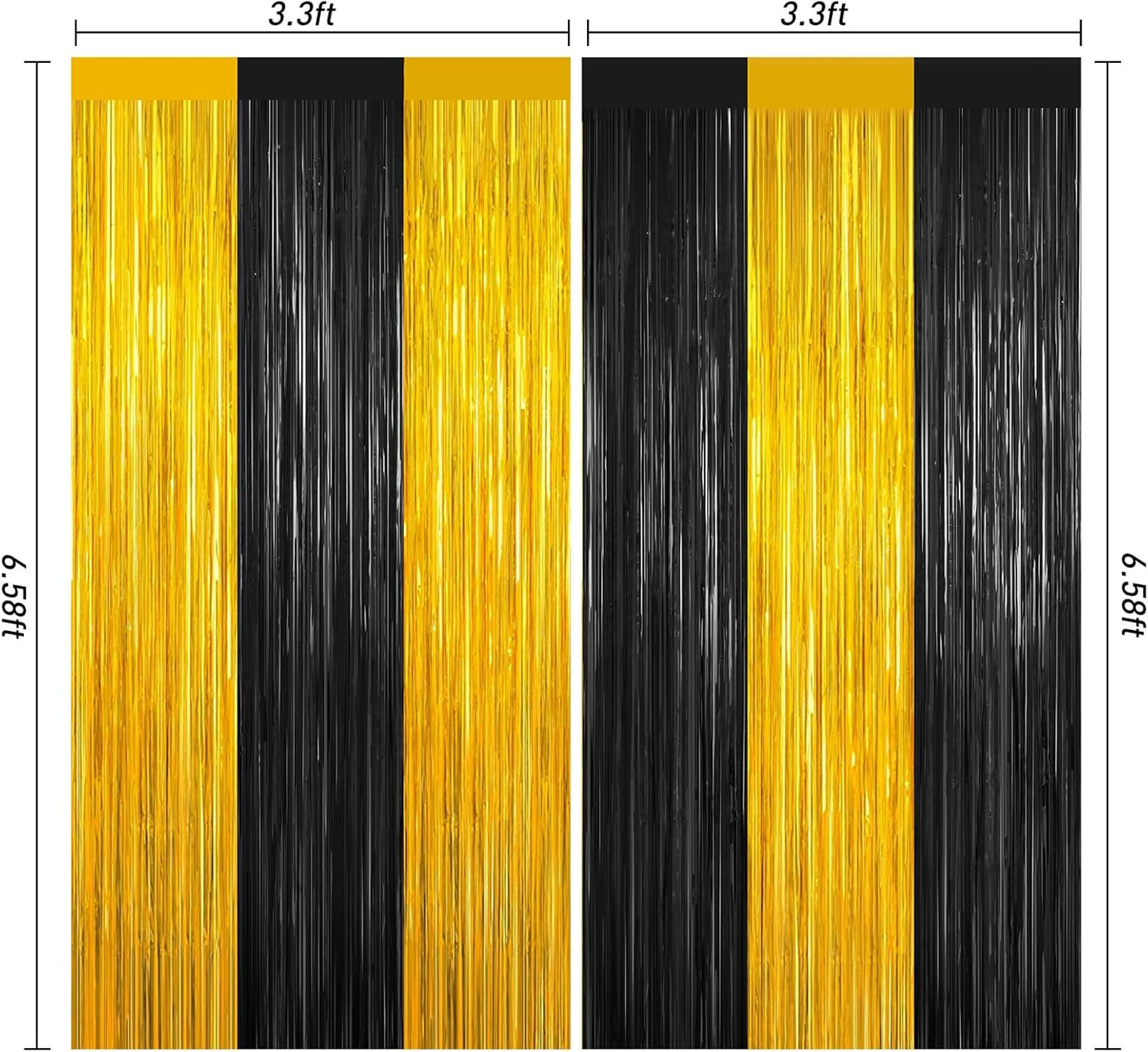 Black and Gold Party Streamers Decoration, 2Pack Graduation Tinsel Backdrop Party Decorations, Foil Fringe Backdrop for 2025 NYE/Anniversary/Farewell/Cocktail/Prom/EID/Birthdays Xmas Wedding Decors