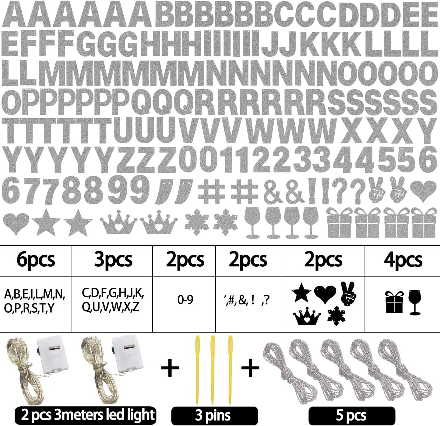 175Pcs DIY Glitter Customizable Banner Kit Happy Birthday Letter Banner Winter Wonderland Banners Snowflake Personalized Banners Decor Baby Shower Birthday Party Decorations Supplies(Glitter Silver)