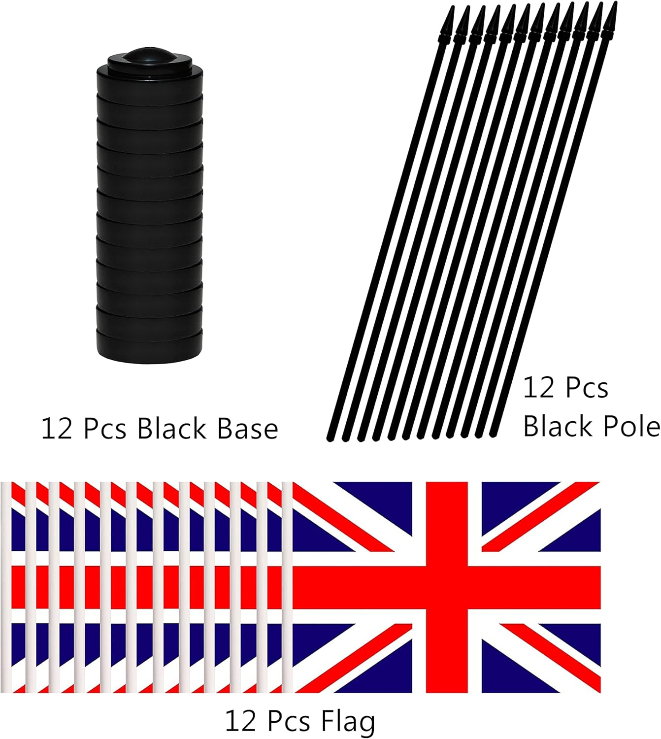 12 Pack United Kingdom Desk Flags Set, UK Small Mini Table Office Flags With 12" Solid Black Pole, Black Base and Spear Top, Miniature Desktop Flag, Home Decoration, Office Decoration, Festival