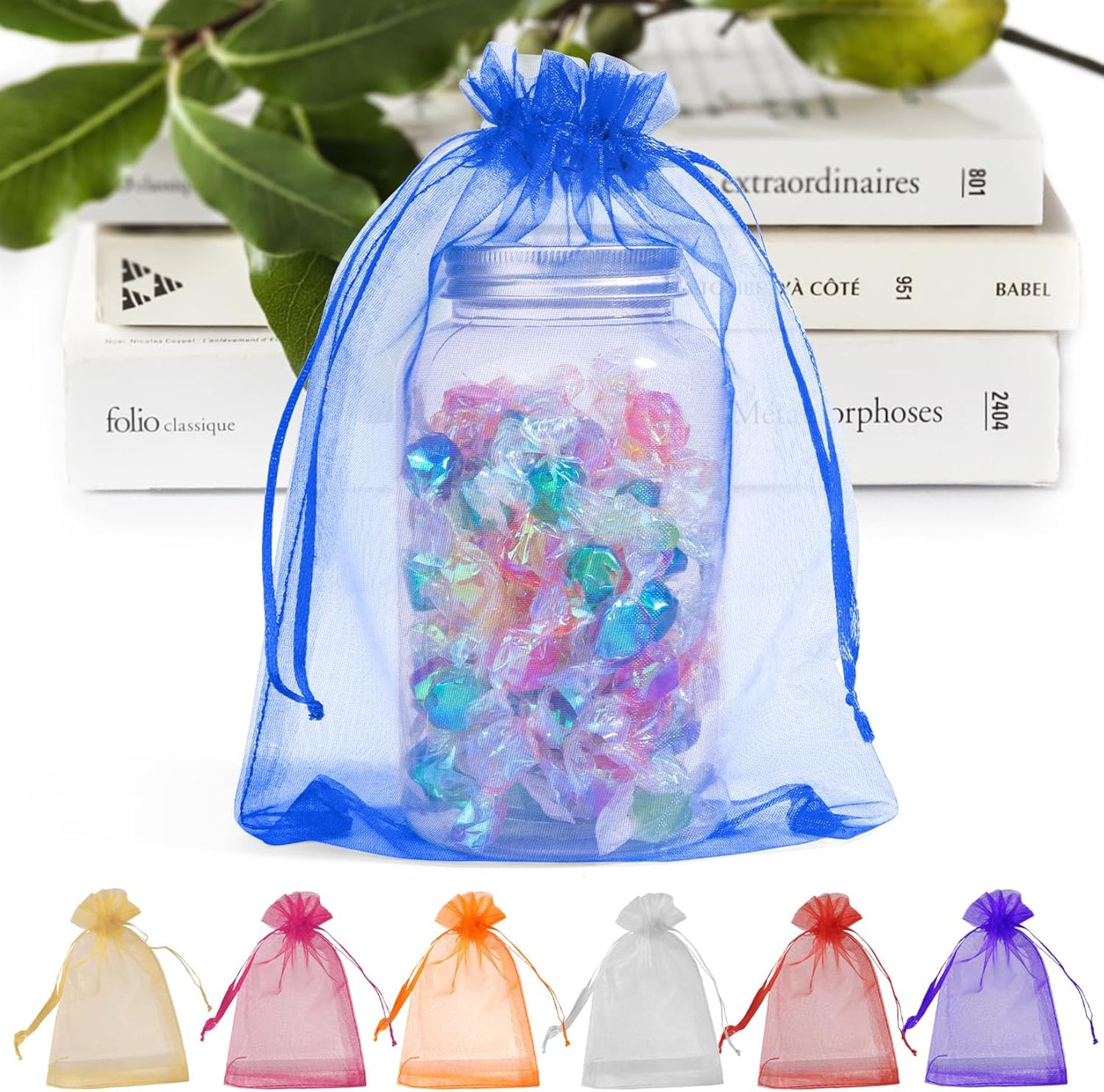 ANZNKU 50 Pack Organza Bags 6x9 Inch, Mesh Bag Drawstring Jewelry Pouches, Large Organza Gift Bags for Baby Shower, Party Favors(Royal Blue)