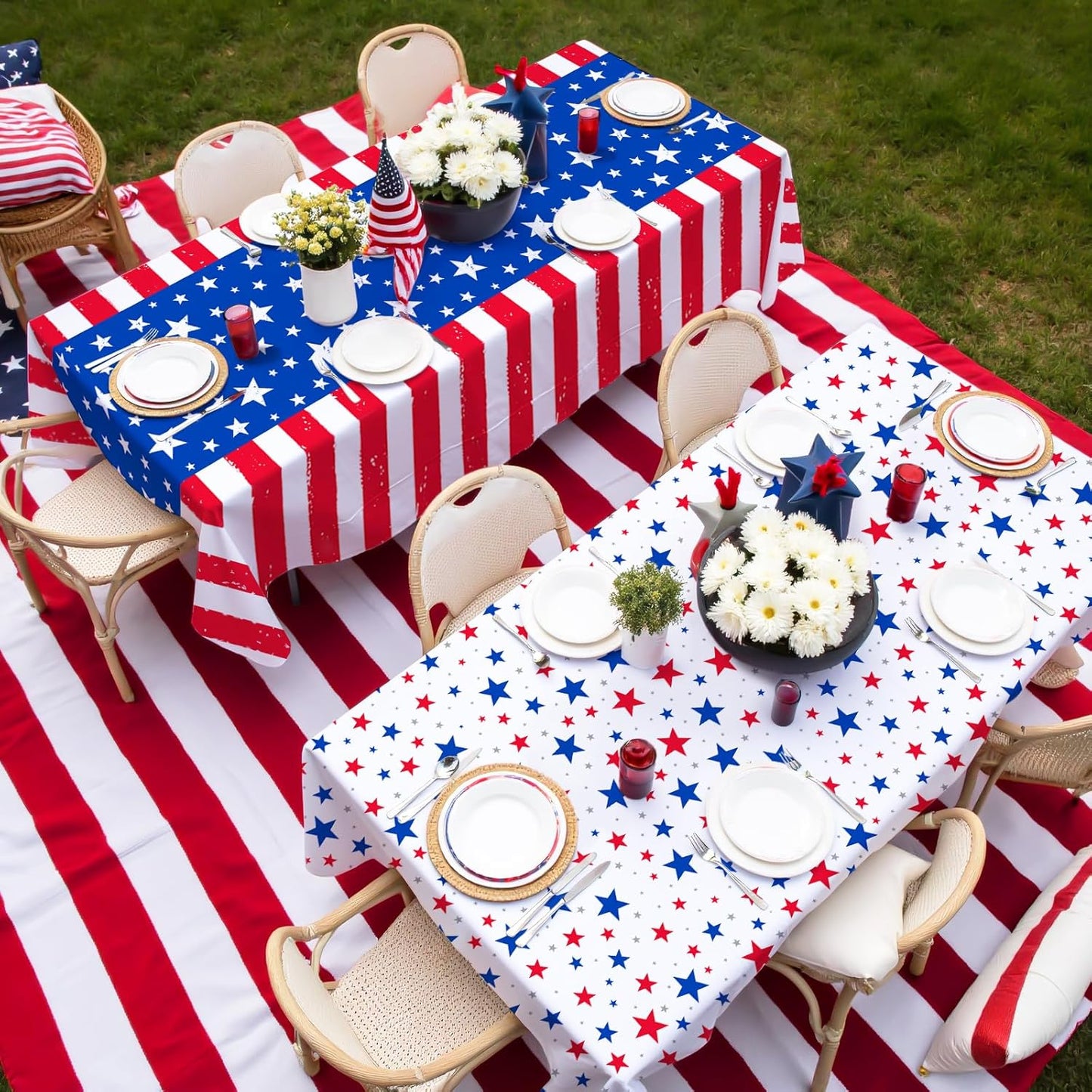 Gatherfun 4th of July Party Supplies Set- American Flag Patriotic Theme Kit for Independence & Election Day Decorations, Disposable Plastic Tablecloth - for Patriotic & 4th of July Decorations,2PCS
