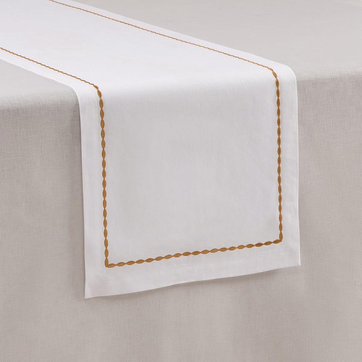Cotton Linen White Table Runner 72 Inches Long – Spring, Summer Farmhouse Table Runner with Motif Embroidery – Washable Fabric Scarf for Wedding Decoration, Gift