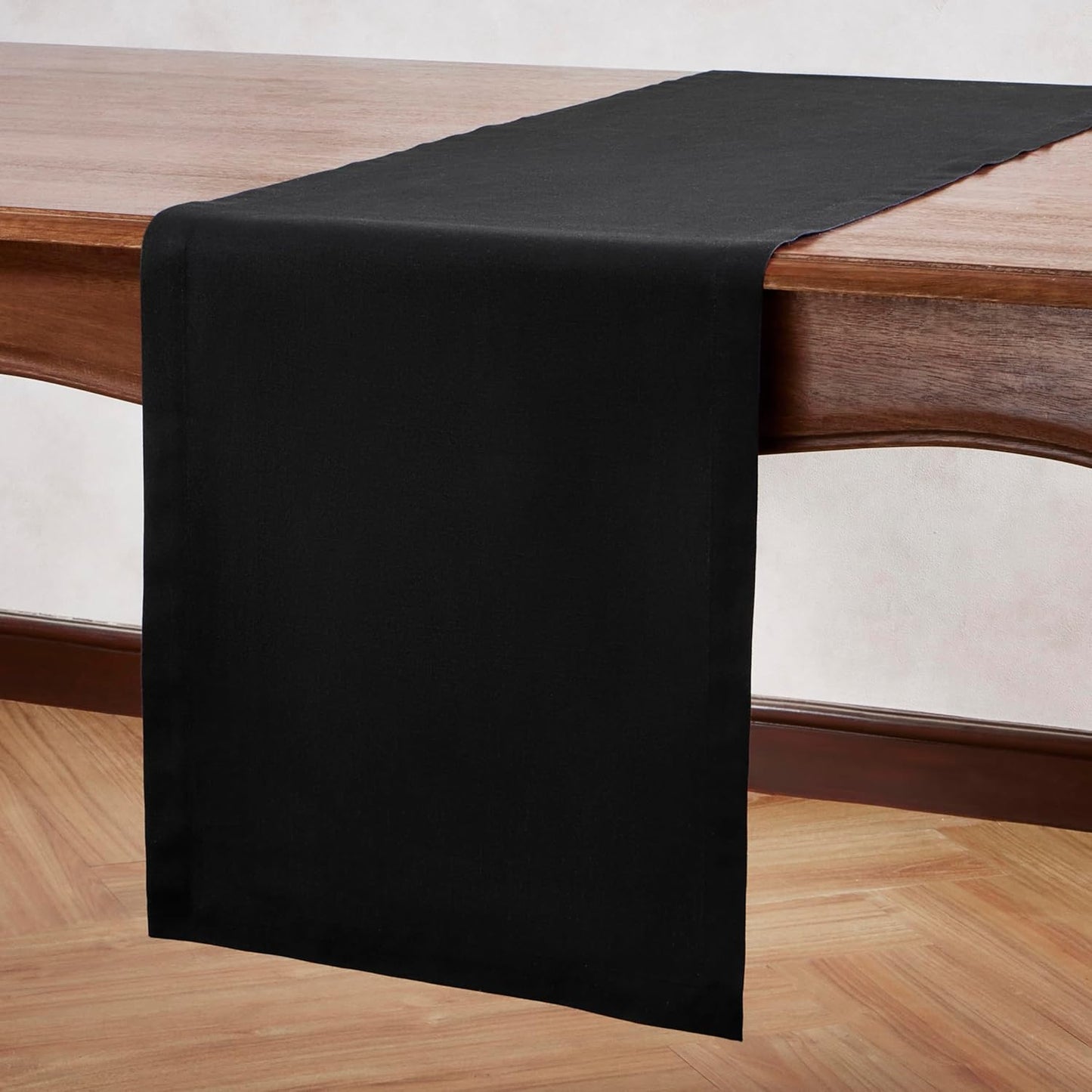 Cotton Linen Table Runner 90 Inches Long – Farmhouse Black Table Runner for Spring, Summer, Wedding Decoration, Gift – Machine Washable Fabric Dining Runner – Eva