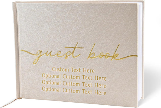 Promot Personalized Guestbook for Party (Champaigne Beige) - 110 Lined Pages in Wood-Free Vegan Leather Hard Cover - Wedding Guest Book Sign in and Photos, Baby Shower, Birthday or Graduation