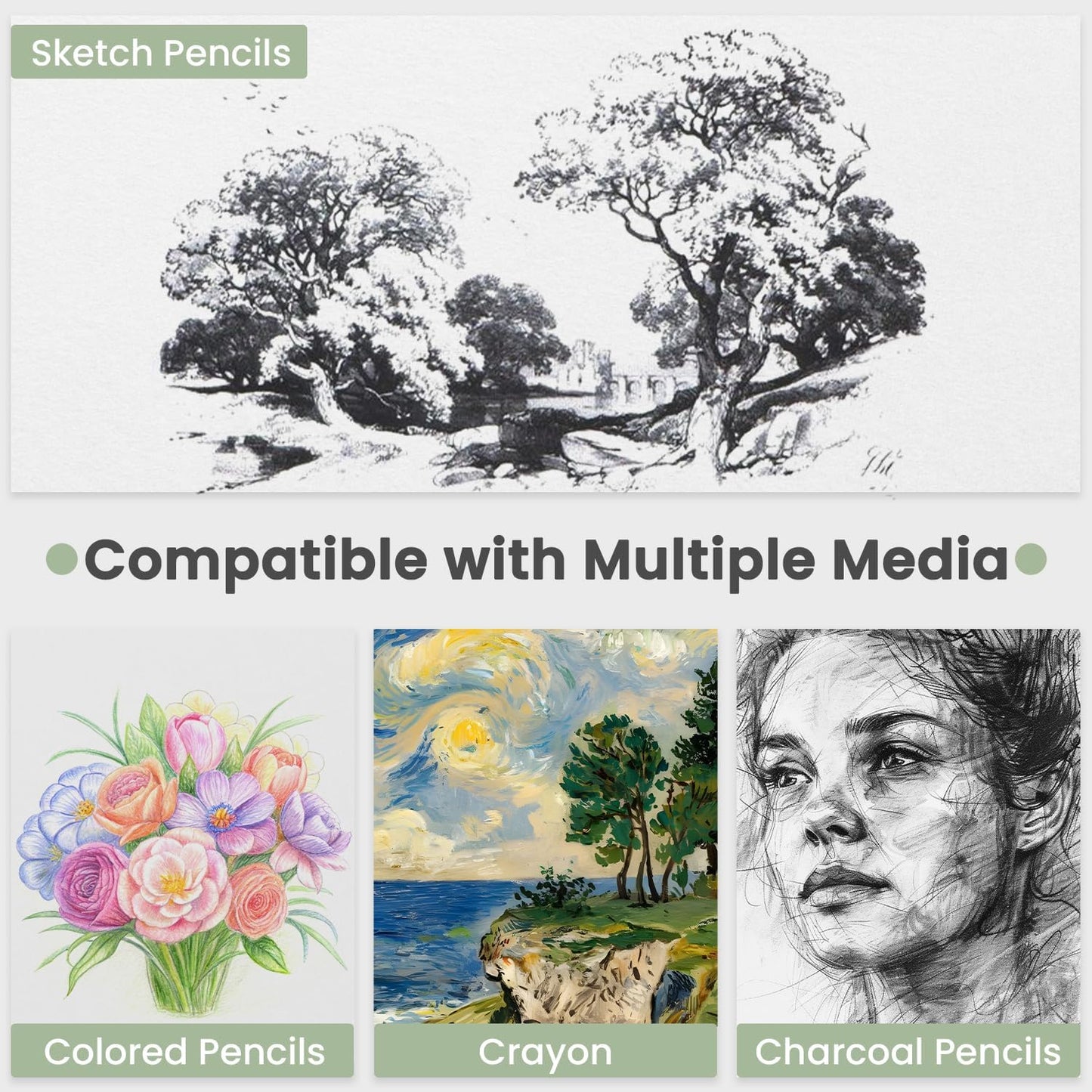 Sketch Pad 9x12 Inch, 1 Pack-100 Sheets Spiral Drawing Paper for Kids，68lb/100gsm Drawing Sketchbook for Kids Ages 8-12, Drawing Book for Adults, Teens, Painting, Drawing & Art Supplies.