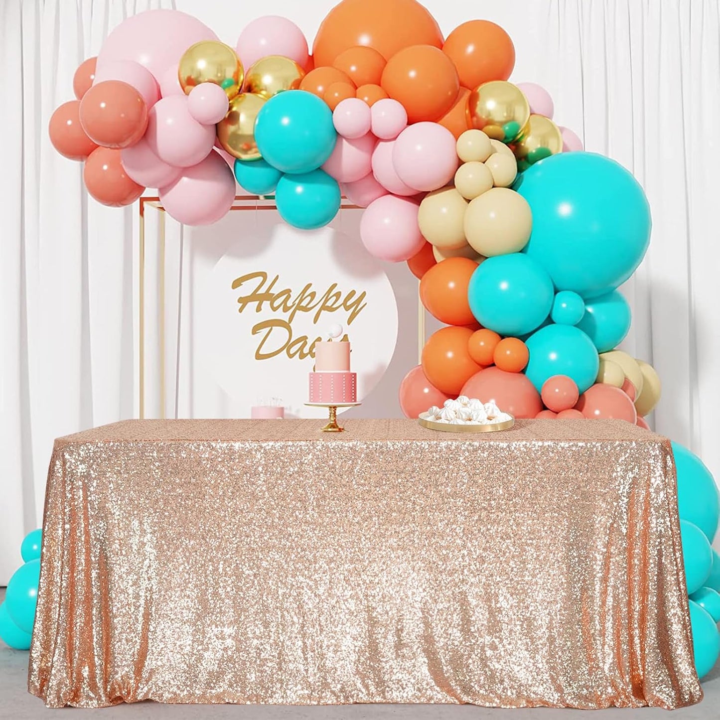 SquarePie Sequin Tablecloth 50 x 72 Inch Rose Gold Sparkly Table Cloth for Wedding Party