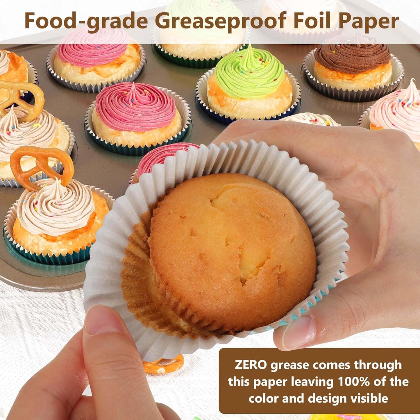 Gifbera Foil Cupcake Liners Metallic Paper Muffin Standard Baking Cups 200-Count (Aqua)