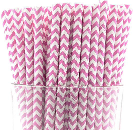 Pack of 900 Baby Pink Chevron Biodegradable 4-Ply Paper Drinking Straws (Compostable, Non-toxic, BPA-free)