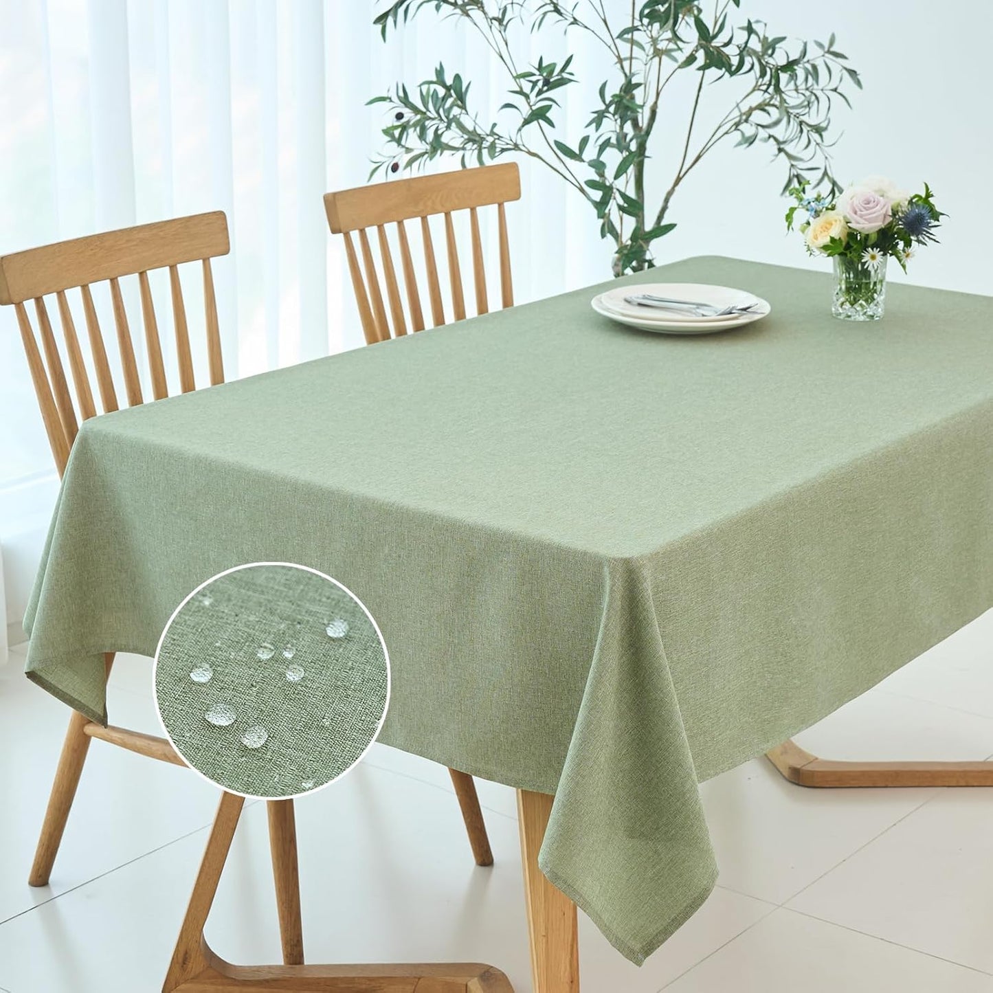maxmill Square Tablecloth Linen Texture Stain Resistant Waterproof Wrinkle Resistant Washable Soft Table Cloth, Decorative Fabric Table Cover for Dining Room Dinner Party, 52 x 52 Inch, Sage Green
