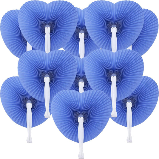 12 Packs Decorative Paper Folding Hand Fans Handheld,Navy Heart Foldable Wedding Fans Chinese and Japanese Fans Bulk for Bridal Guest Church Party Favors Dancing Birthday DIY