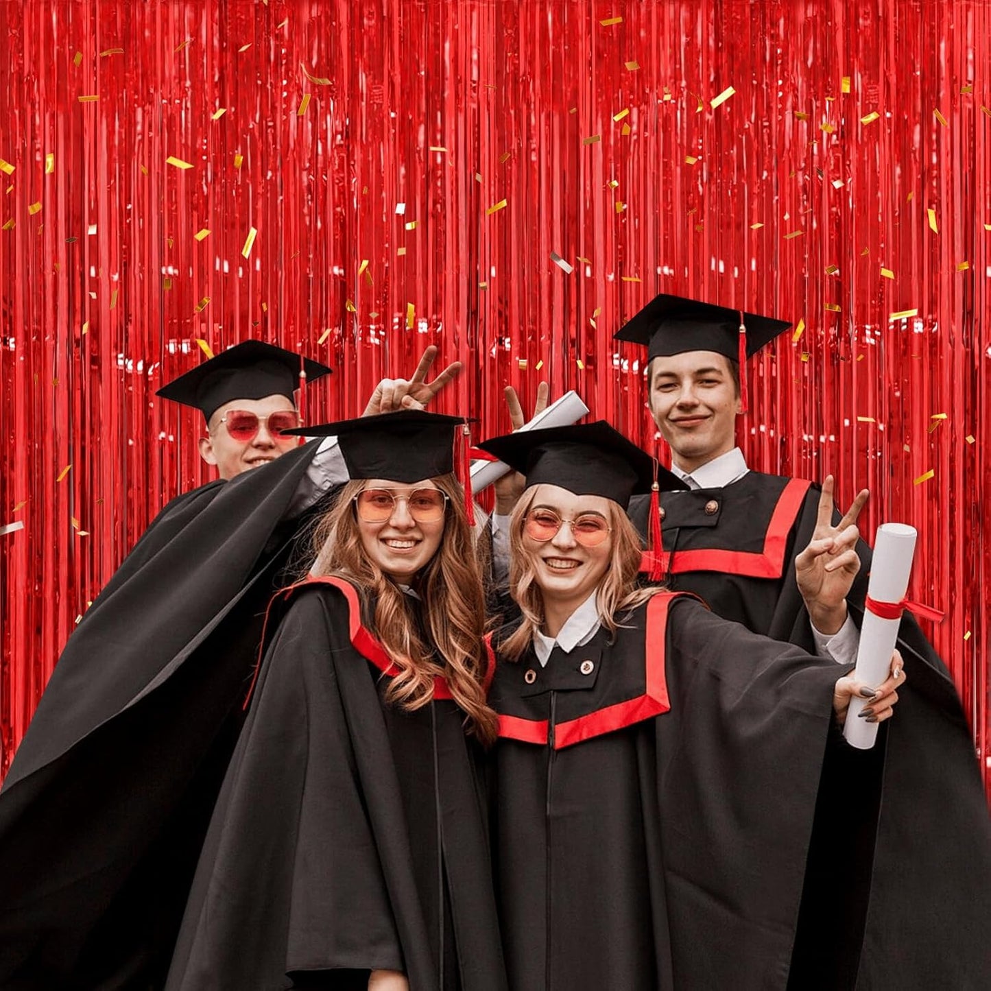 Christmas Decorations Red Streamers - Thicken 2 Pack 3.2 x 8.2 FT - Red Tinsel Foil Fringe Curtains Party Backdrop for Birthday, Casino, Carnival, Cherry, Hollywood Red Carpet Party Decorations