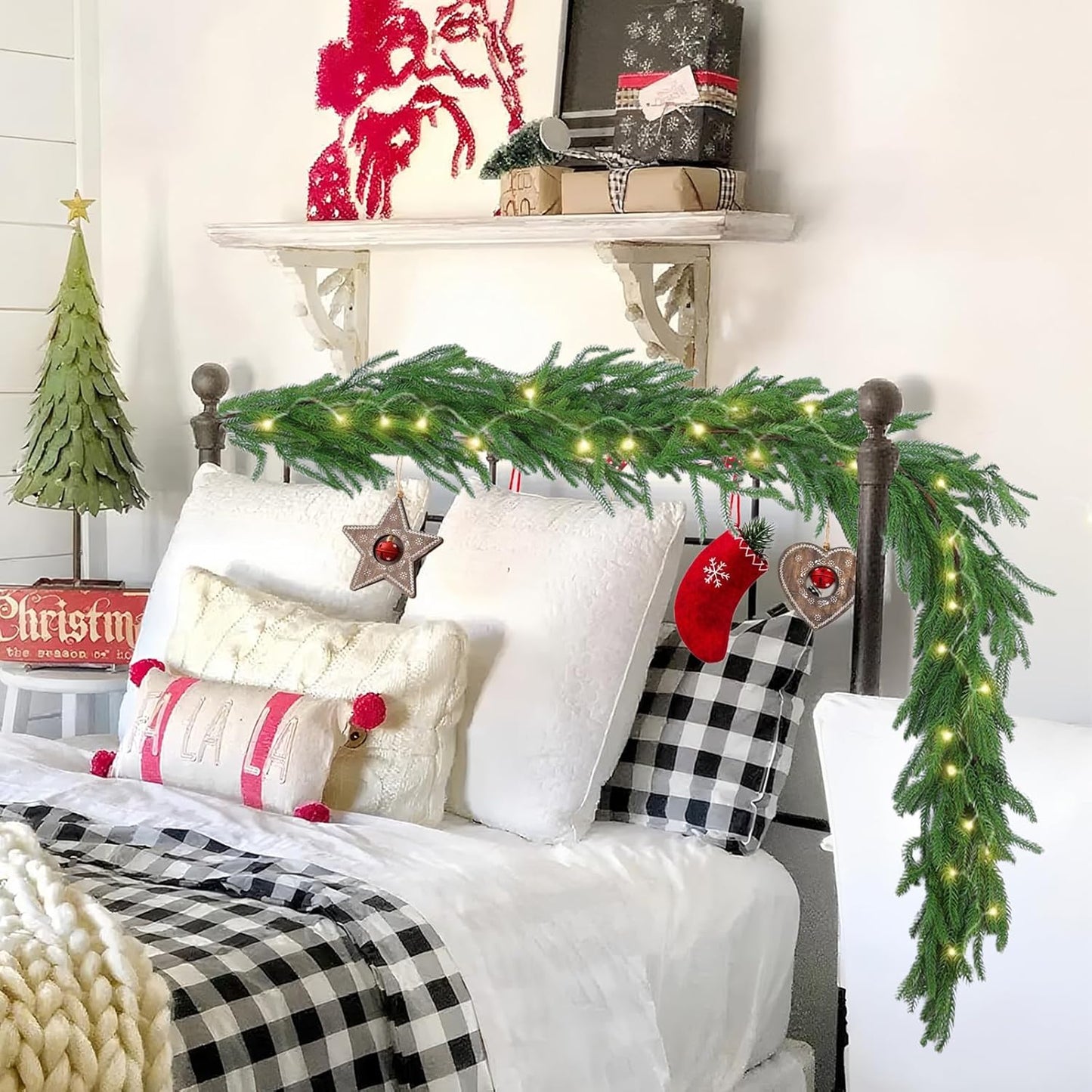 Hananona 2 Pcs 6 Ft Artificial Norfolk Pine Garlands, Real Touch Winter Pine Garland, Green Artificial Greenery Garland for Table, Mantle, Wall, Indoor, Outdoor Christmas Decorations (2, 6 FT)